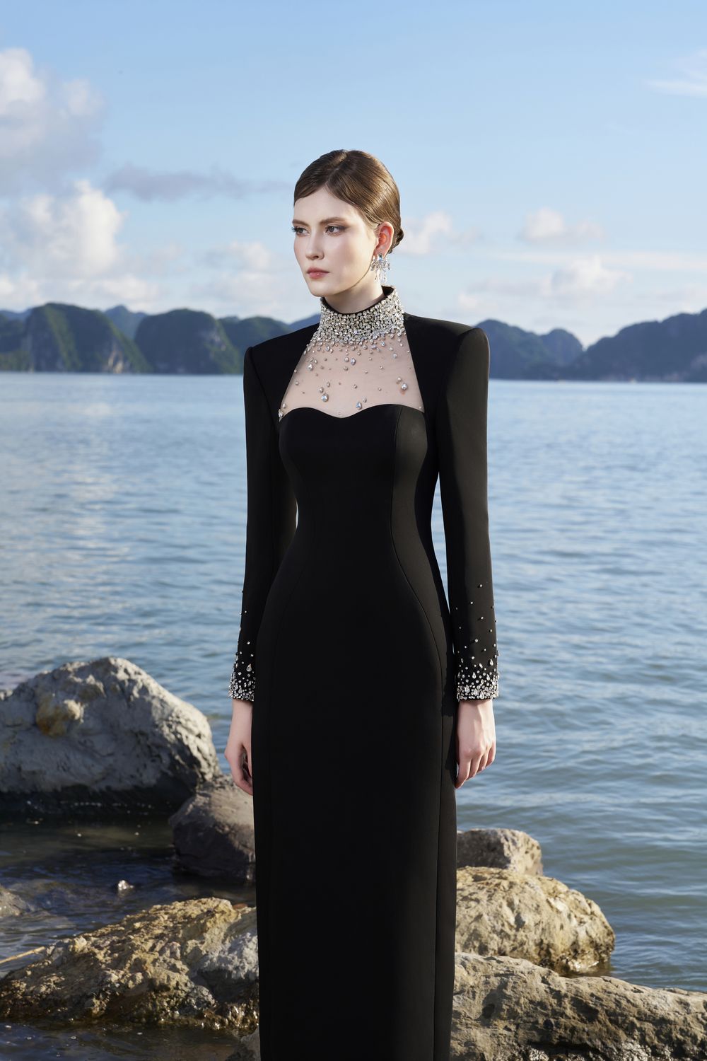 Crystal Embellished High Neck Dress