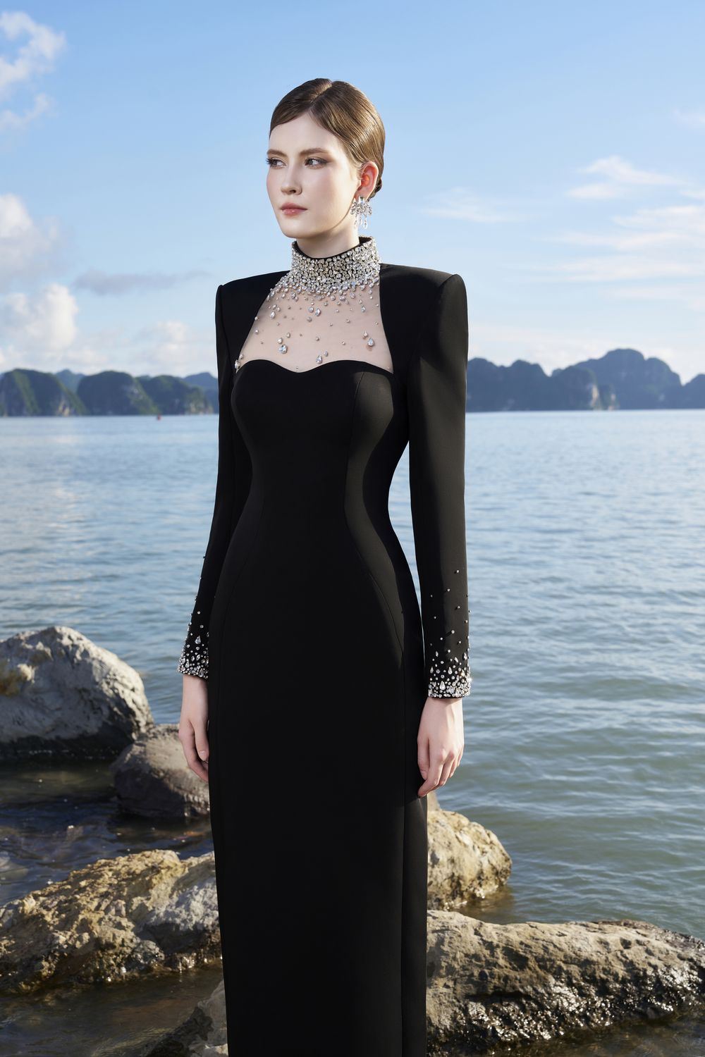 Crystal Embellished High Neck Dress