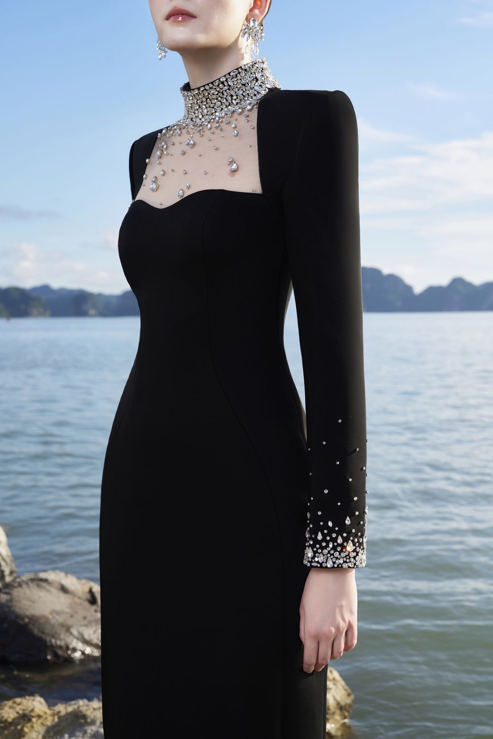 Crystal Embellished High Neck Dress