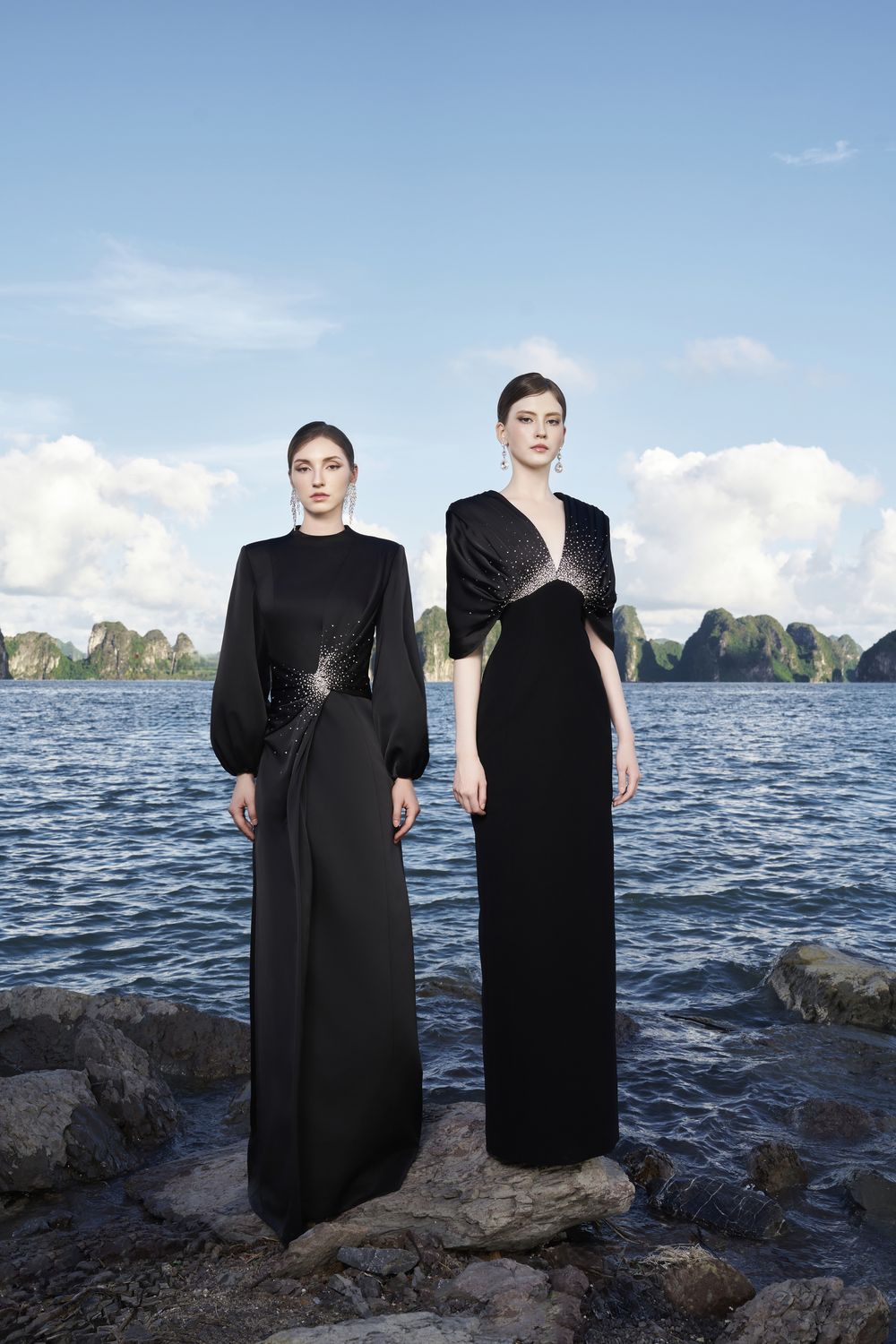 Flared Sleeves Deep V-Neck Dress