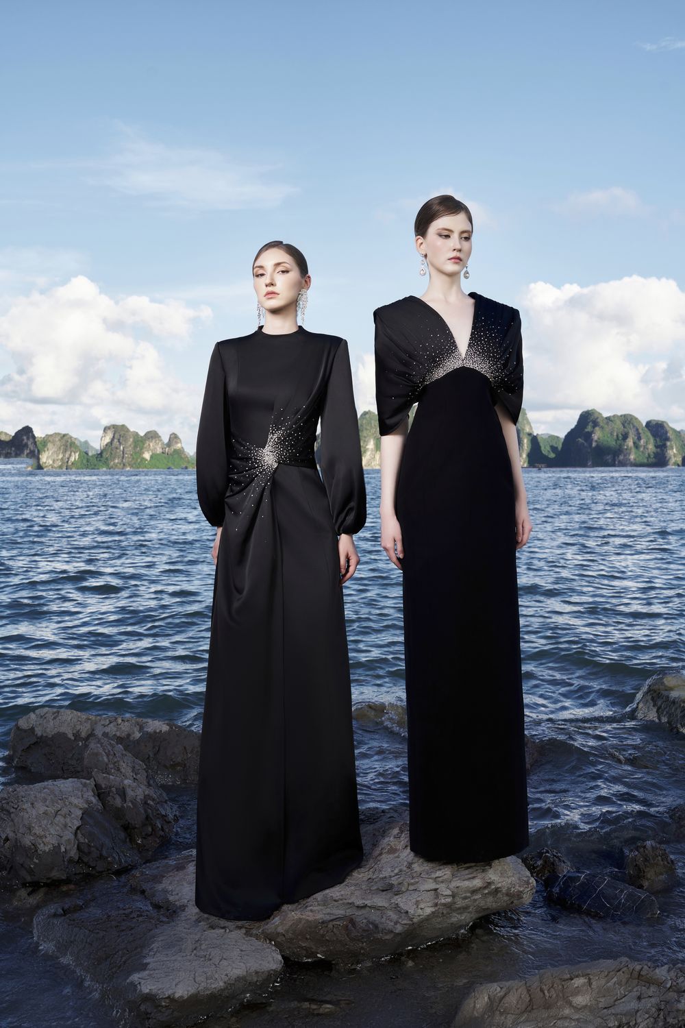 Flared Sleeves Deep V-Neck Dress