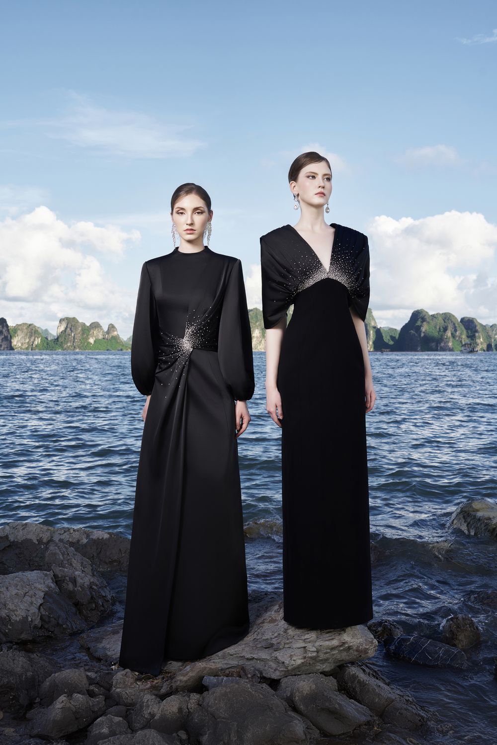 Flared Sleeves Deep V-Neck Dress