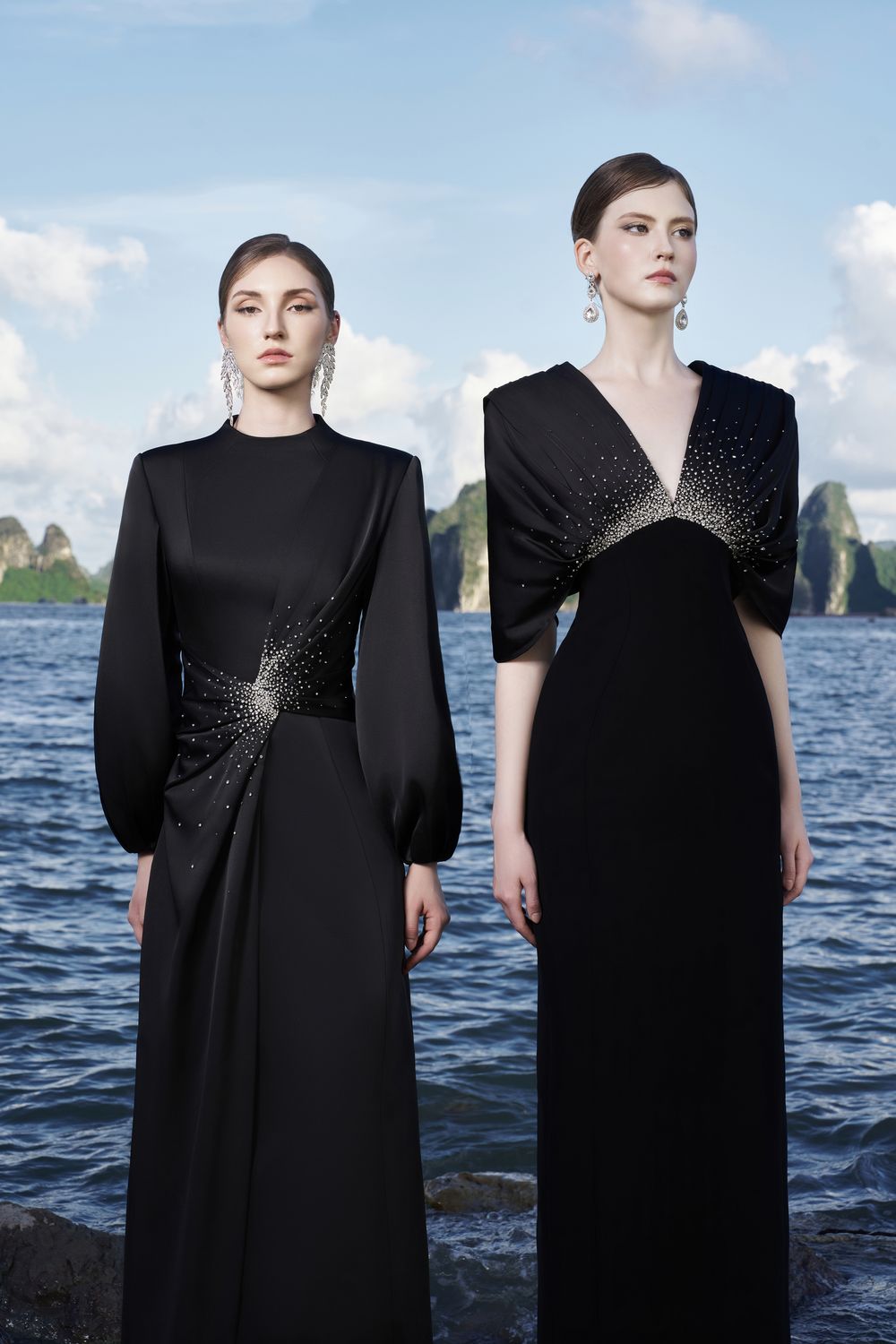 Flared Sleeves Deep V-Neck Dress