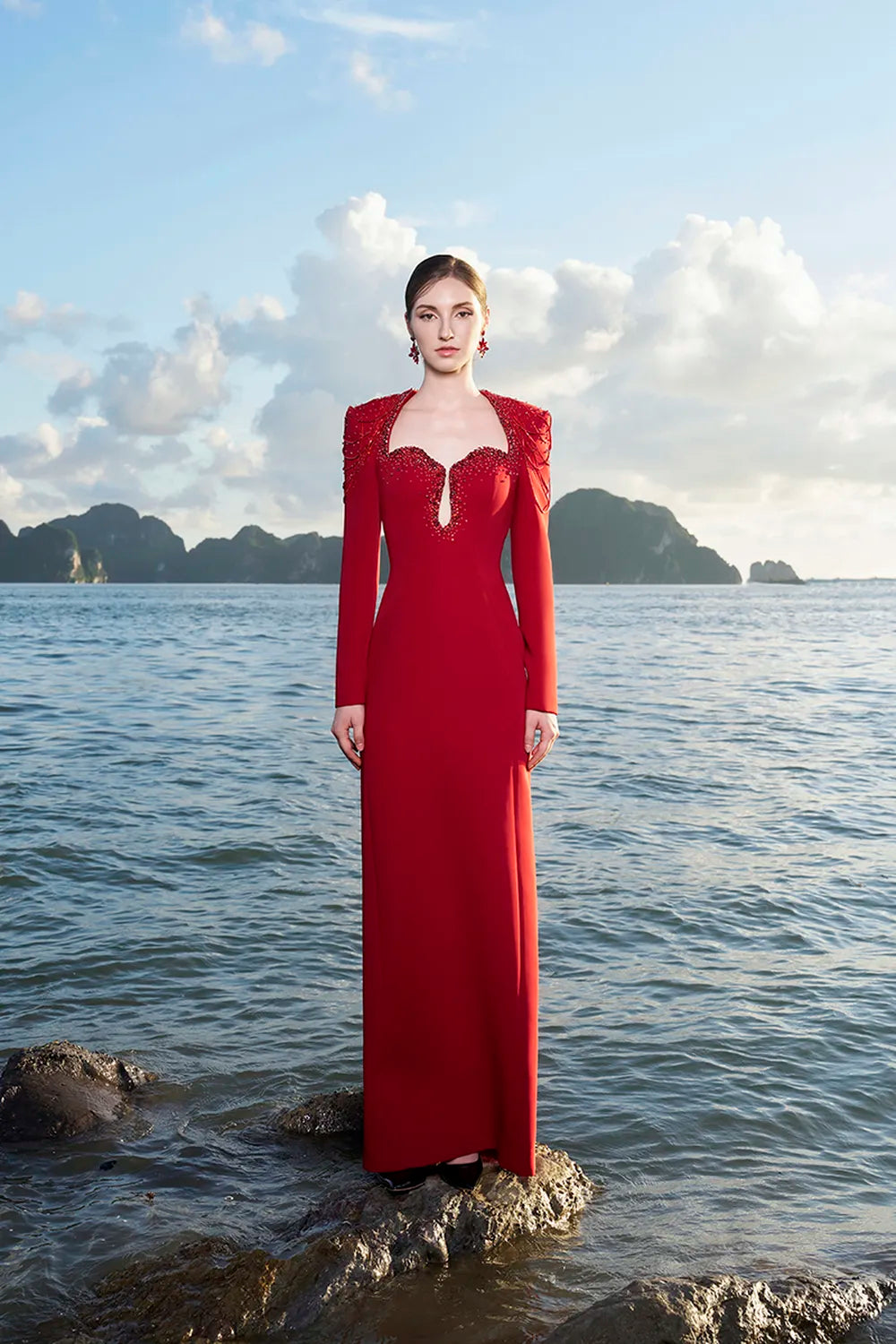 Tear Drop Chest Long Sleeves Straight Dress