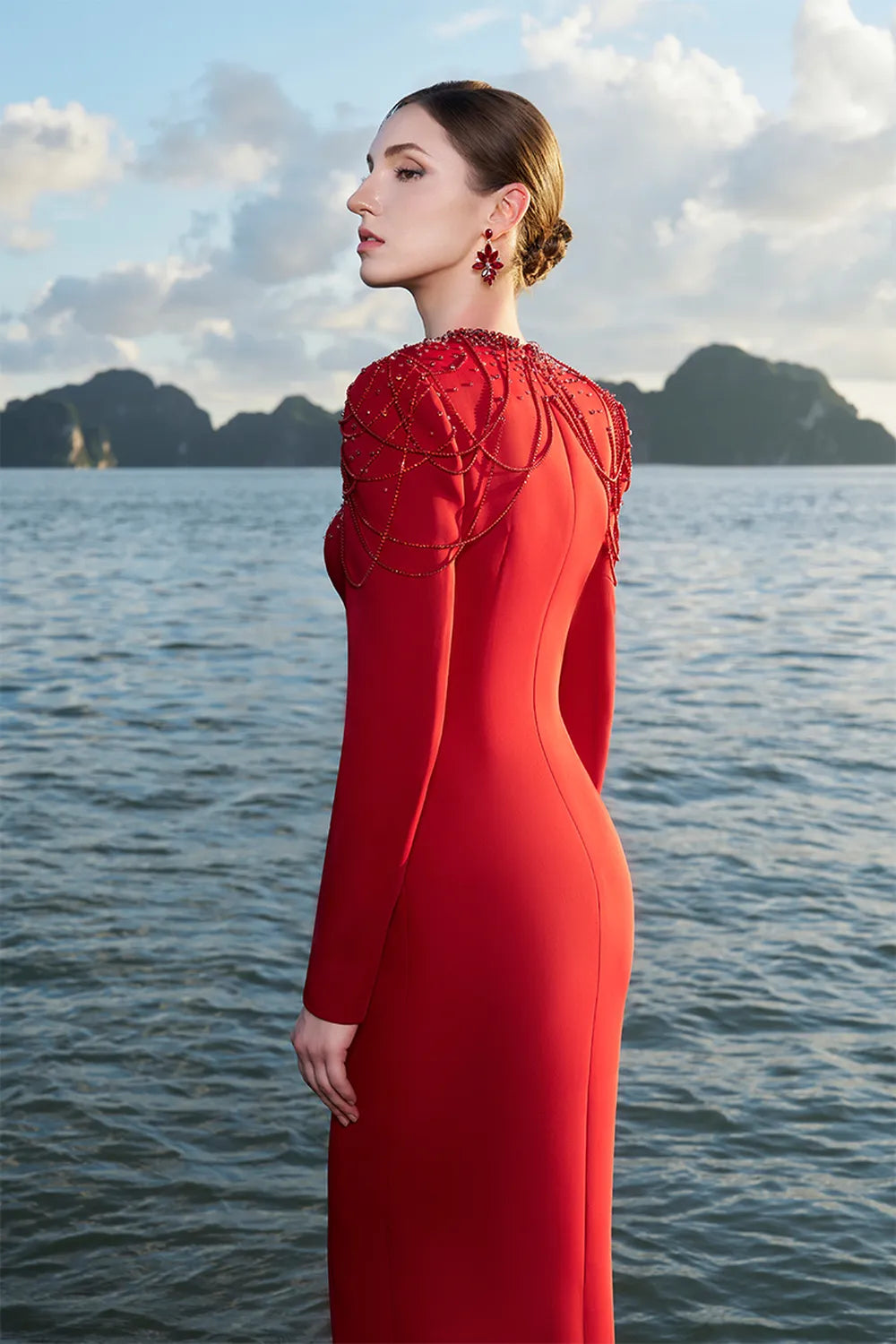 Tear Drop Chest Long Sleeves Straight Dress