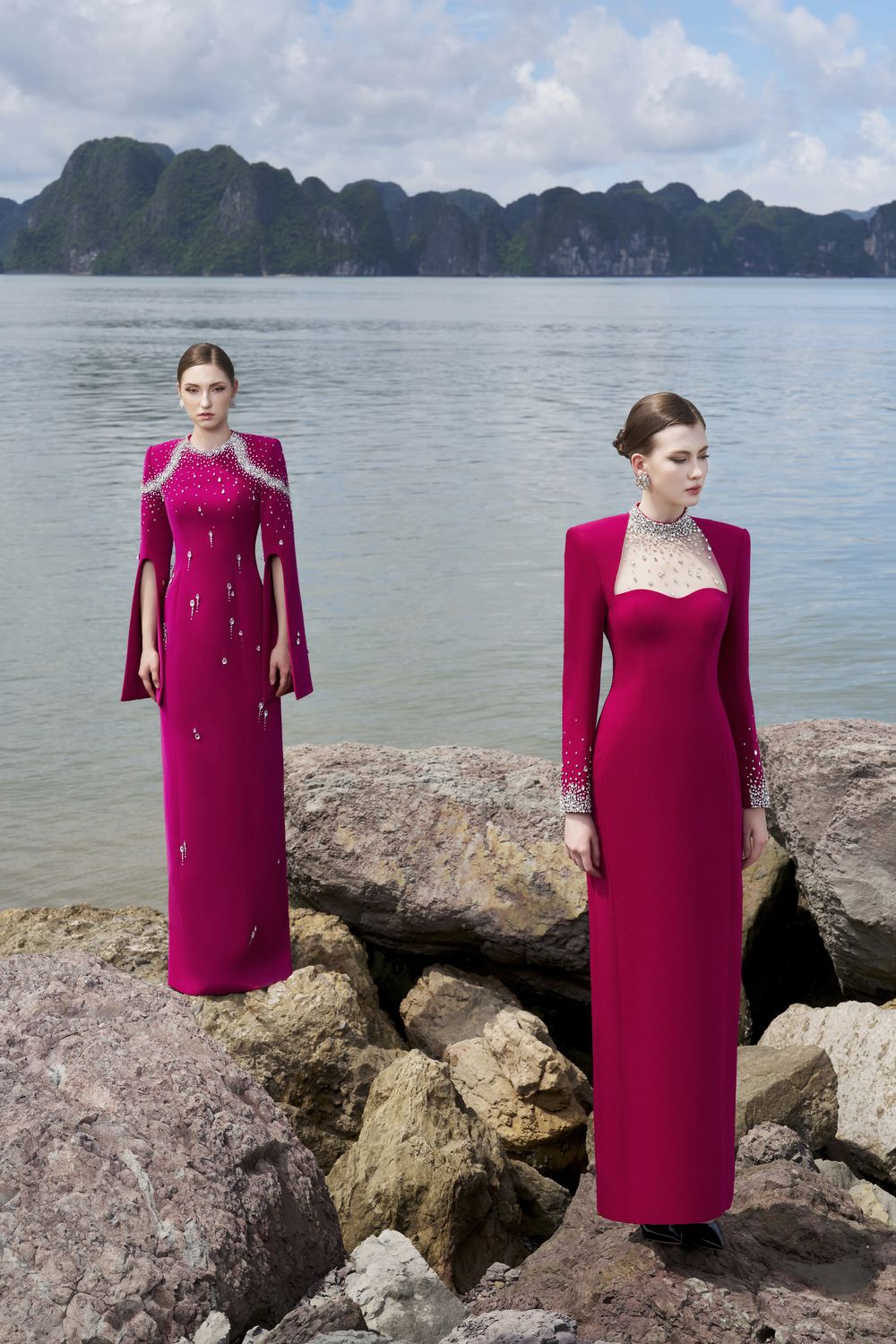 Flared Sleeves Crystal Embellished Dress