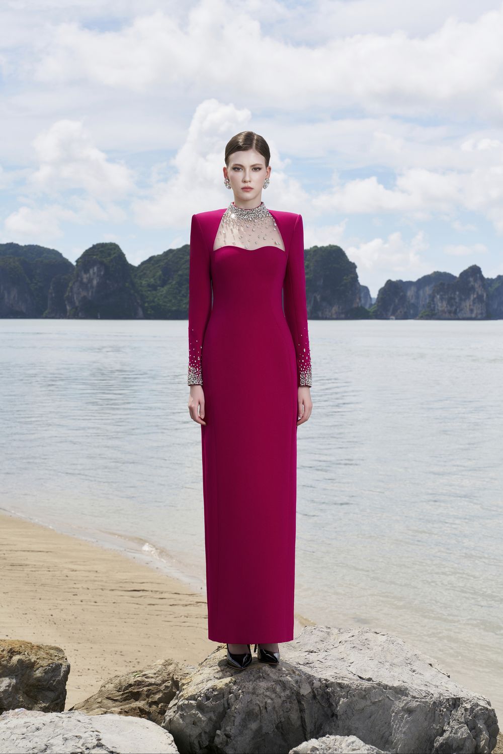 Crystal Embellished High Neck Dress