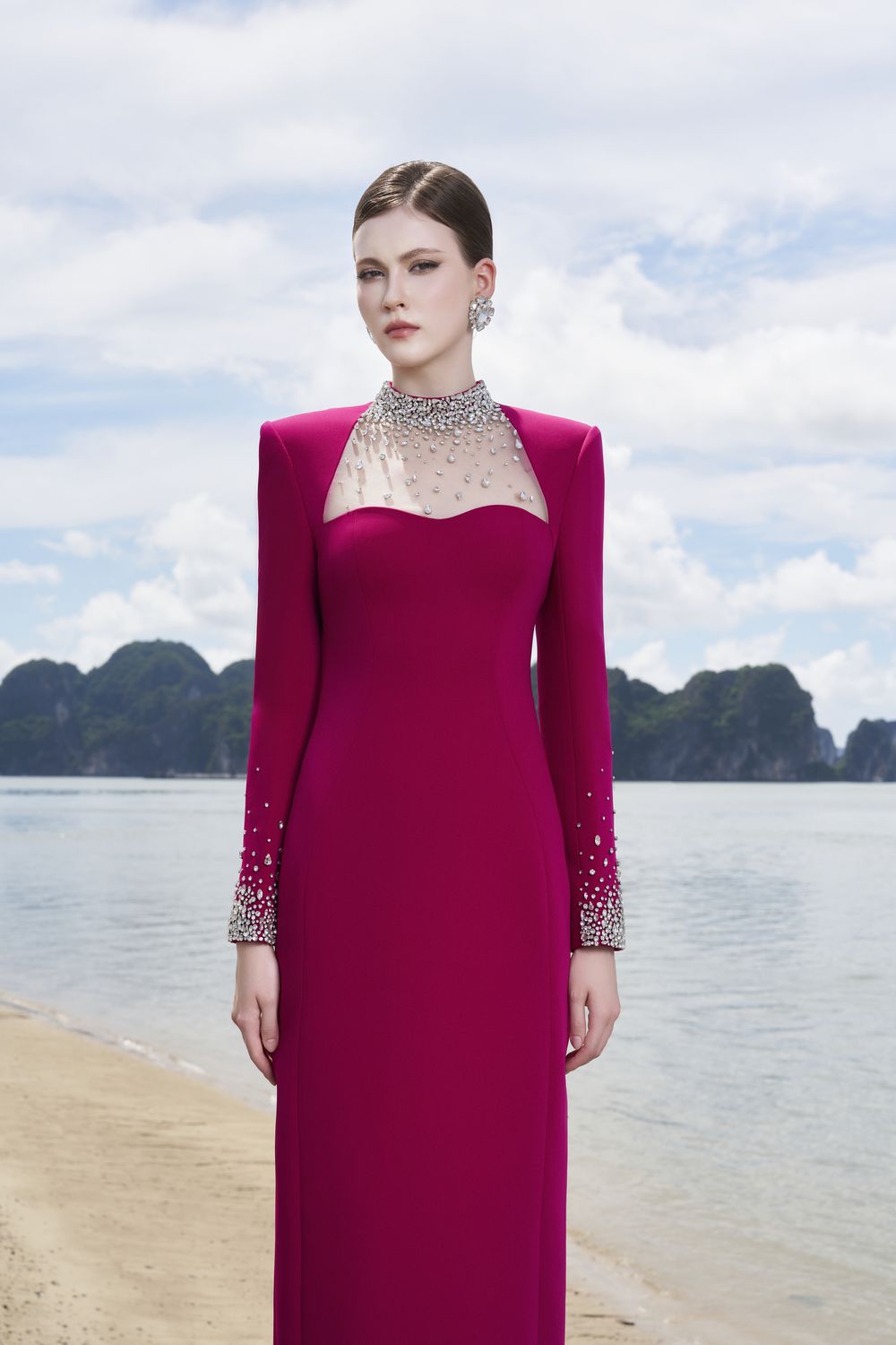 Crystal Embellished High Neck Dress