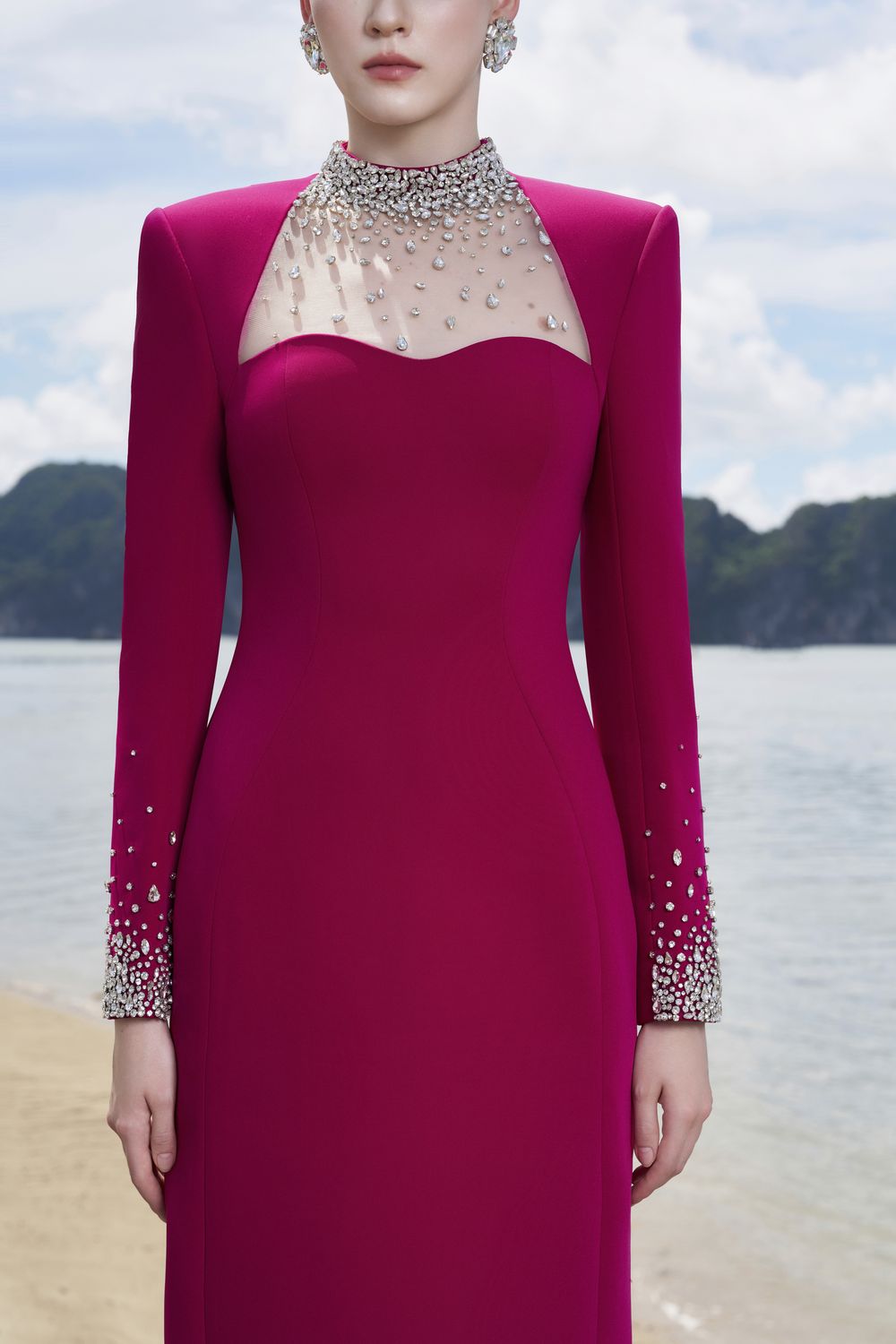 Crystal Embellished High Neck Dress