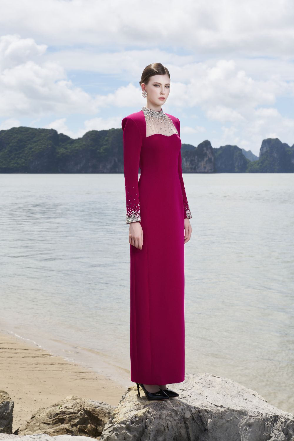 Crystal Embellished High Neck Dress