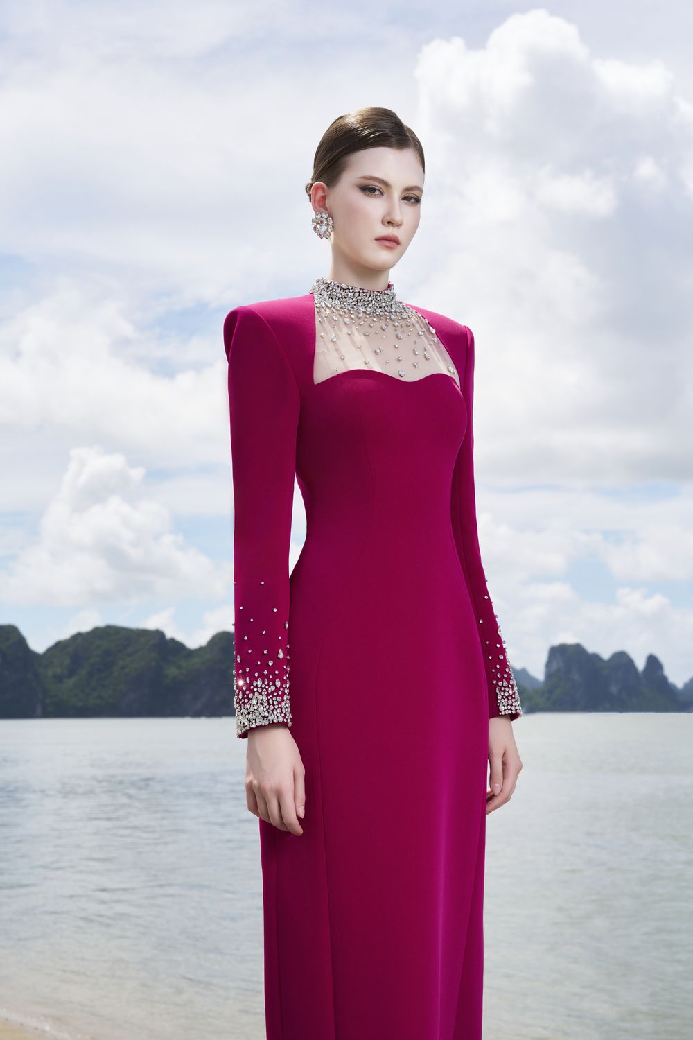 Crystal Embellished High Neck Dress