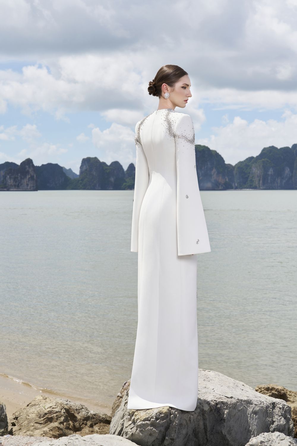 Flared Sleeves Crystal Embellished Dress