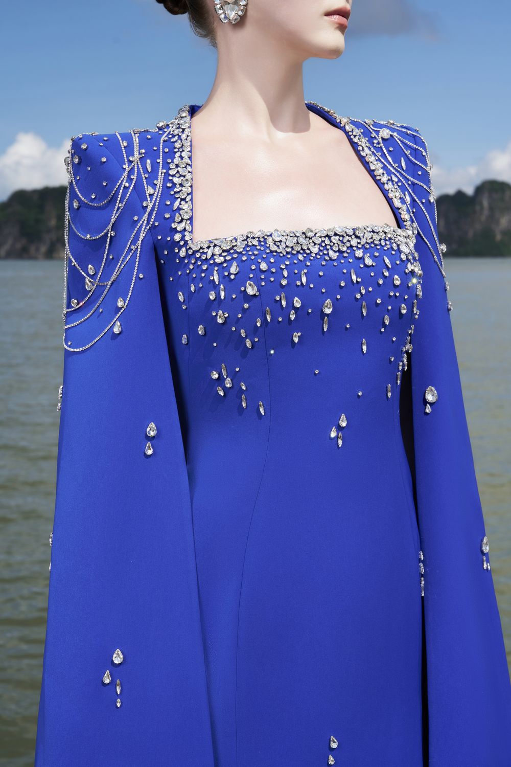 Long Cape Sleeves Glow Stone Dress