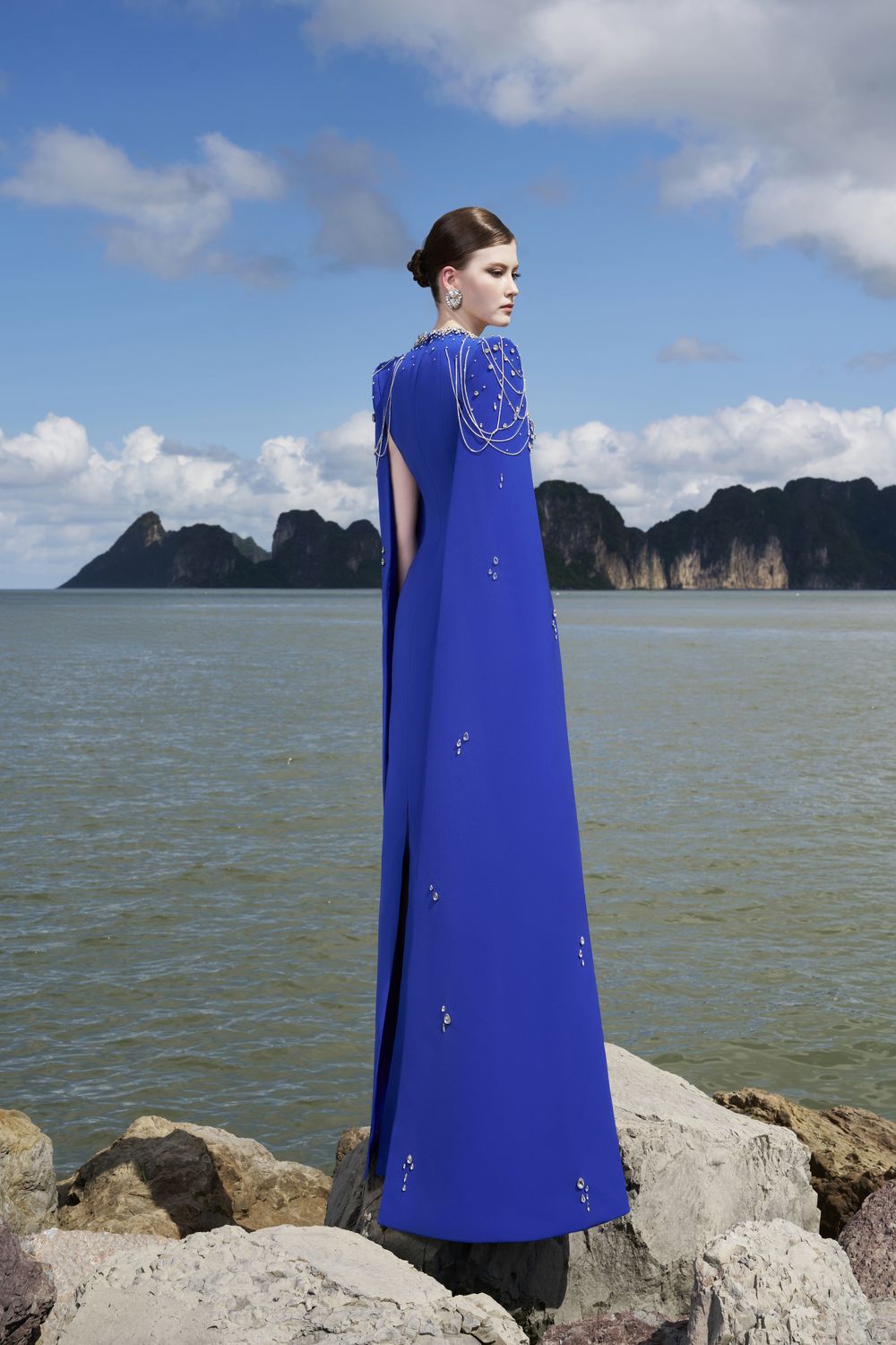 Long Cape Sleeves Glow Stone Dress