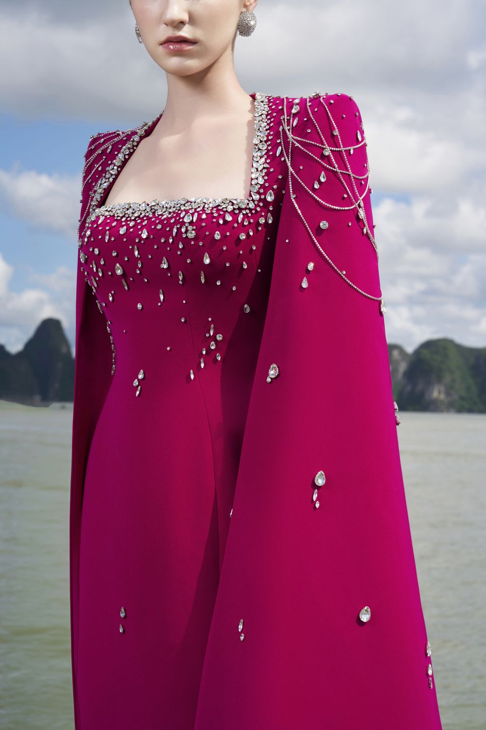 Long Cape Sleeves Floor Length Dress