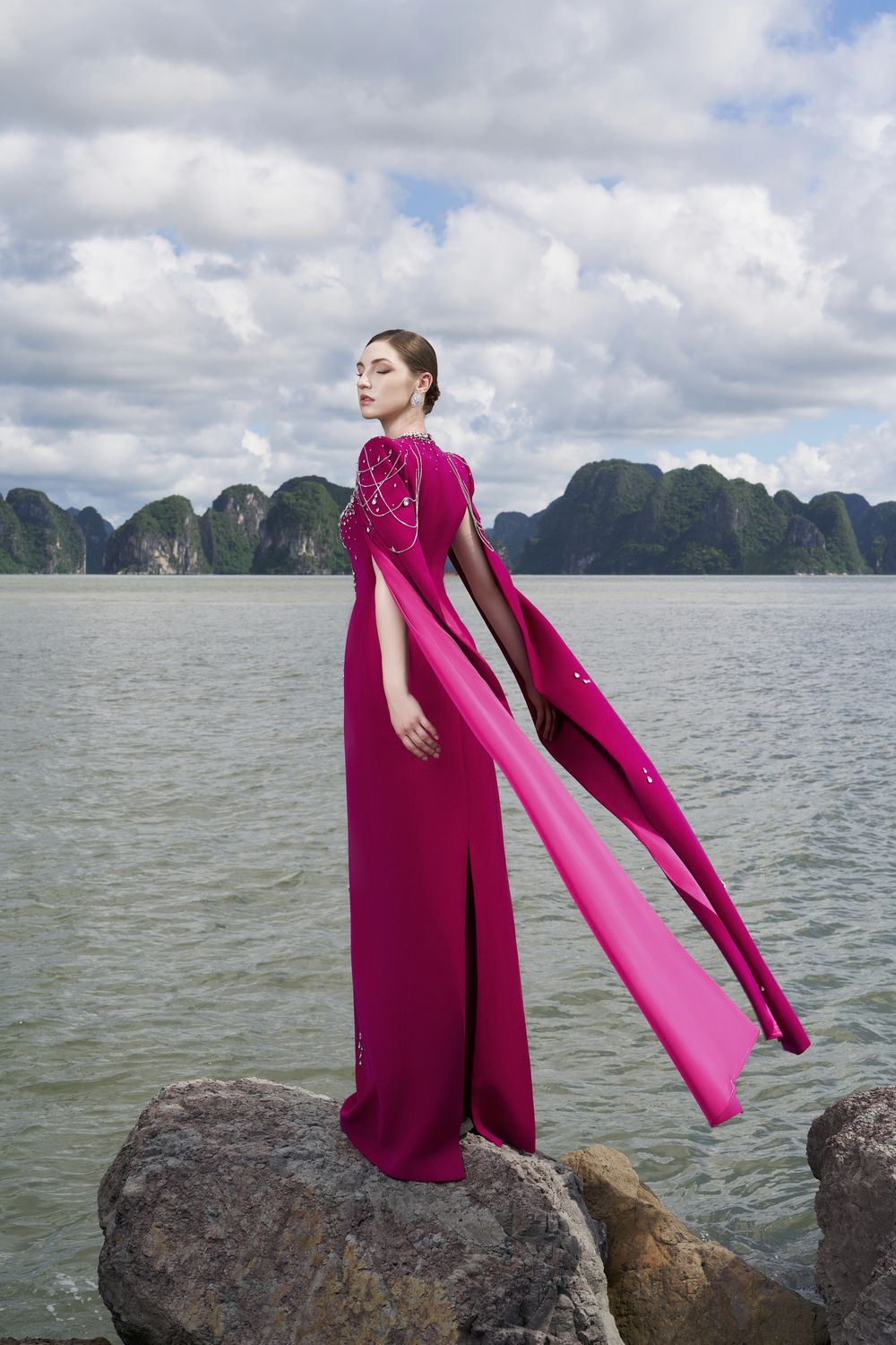 Long Cape Sleeves Floor Length Dress