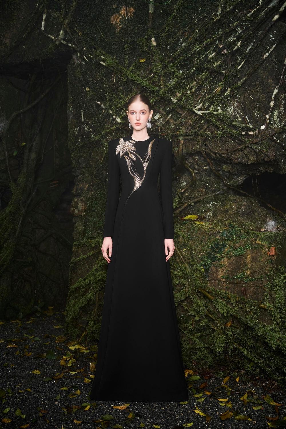 Orchid Crystal-Embellished Floor Length Dress