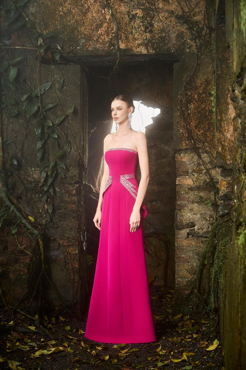 Strapless Flared Hip Flap A-Line Dress