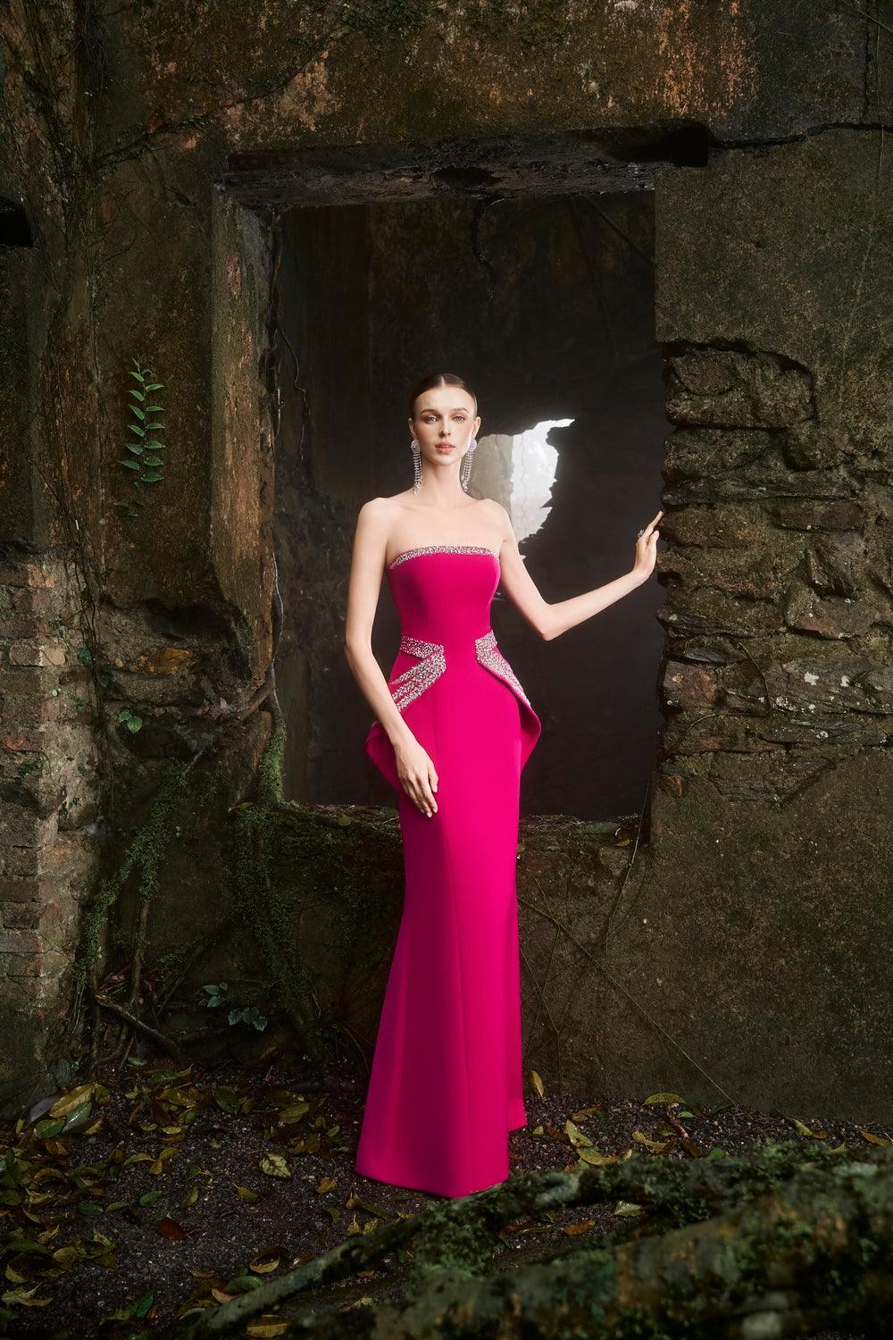 Strapless Flared Hip Flap A-Line Dress