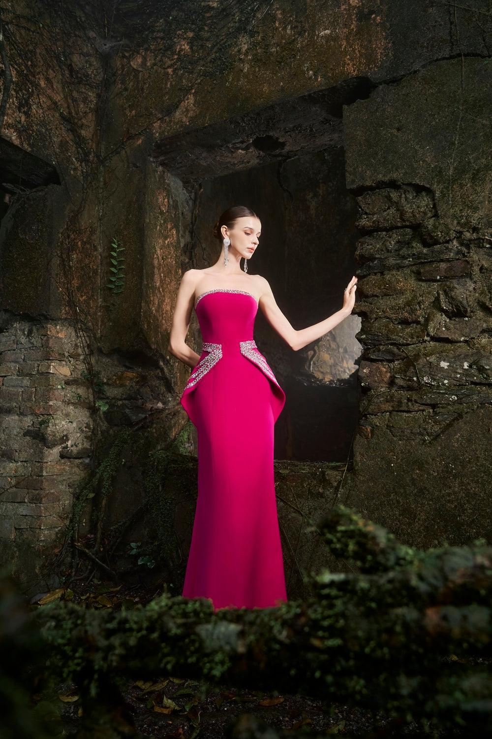 Strapless Flared Hip Flap A-Line Dress