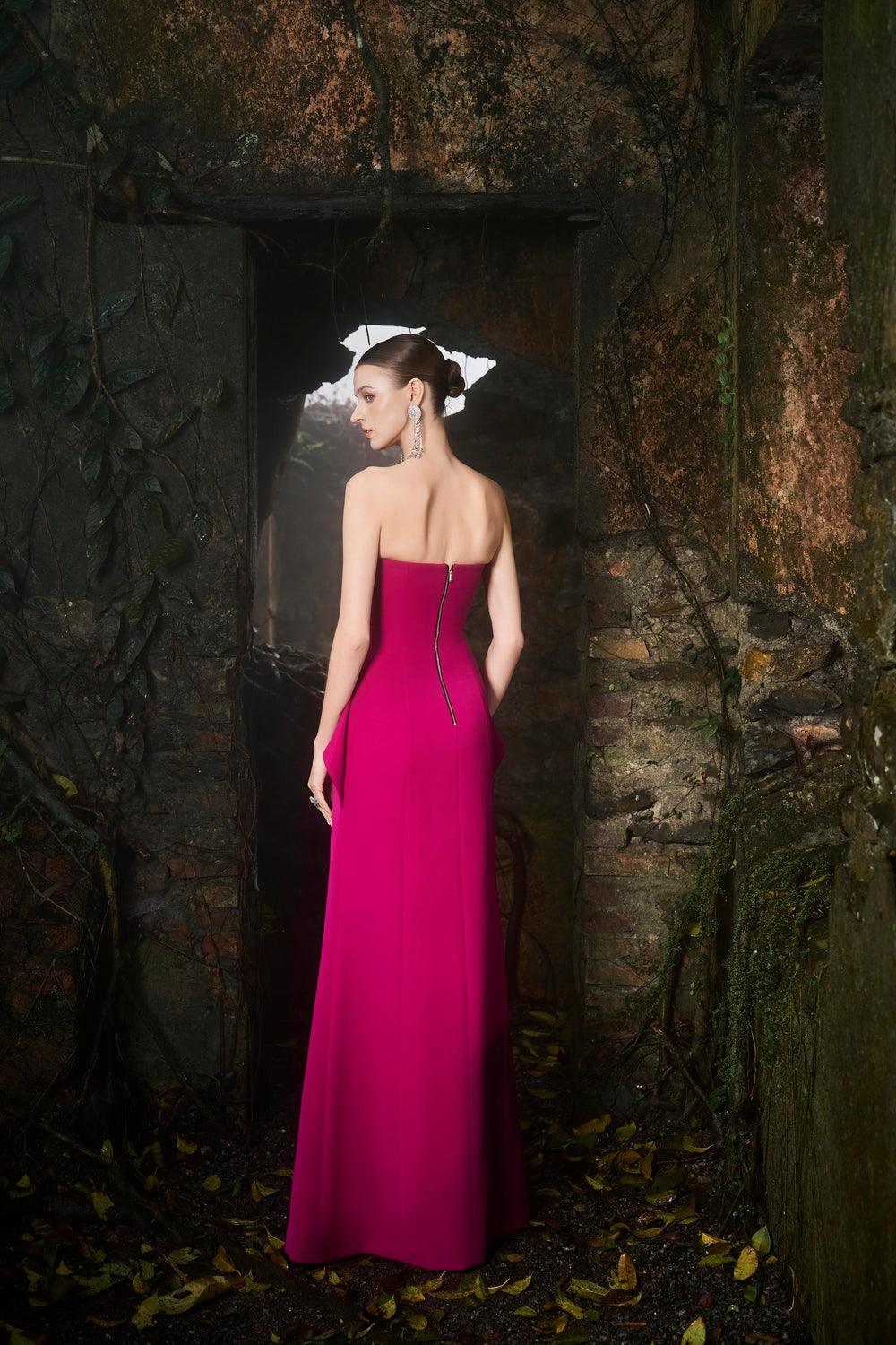 Strapless Flared Hip Flap A-Line Dress