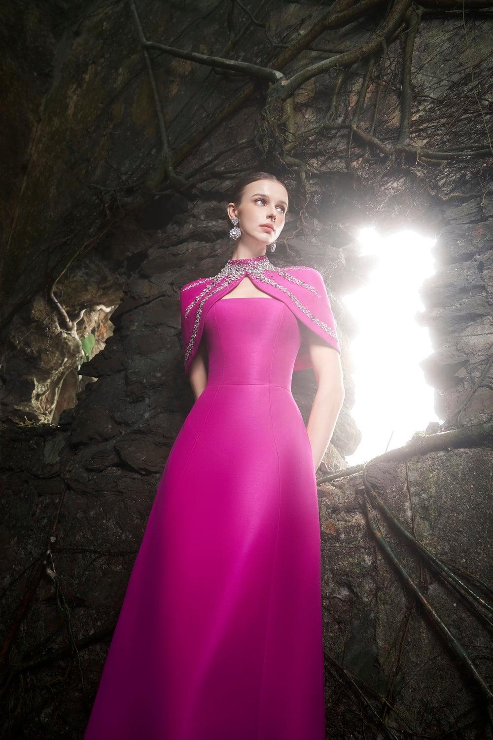 High Neck Crystal-Embellished Short Cape