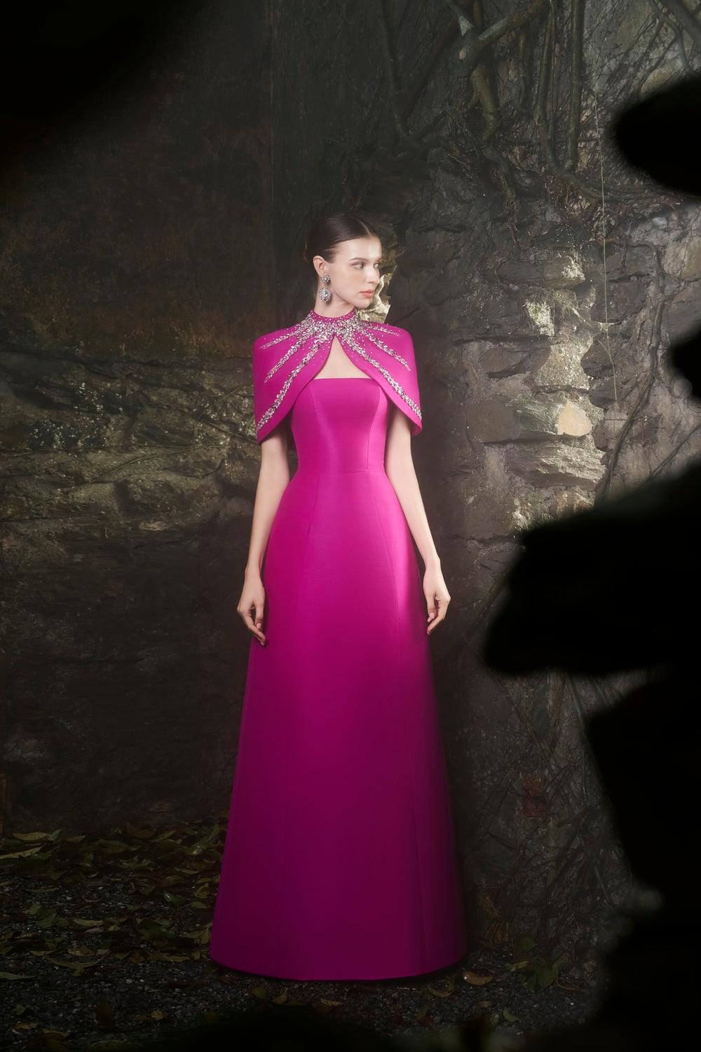 High Neck Crystal-Embellished Short Cape