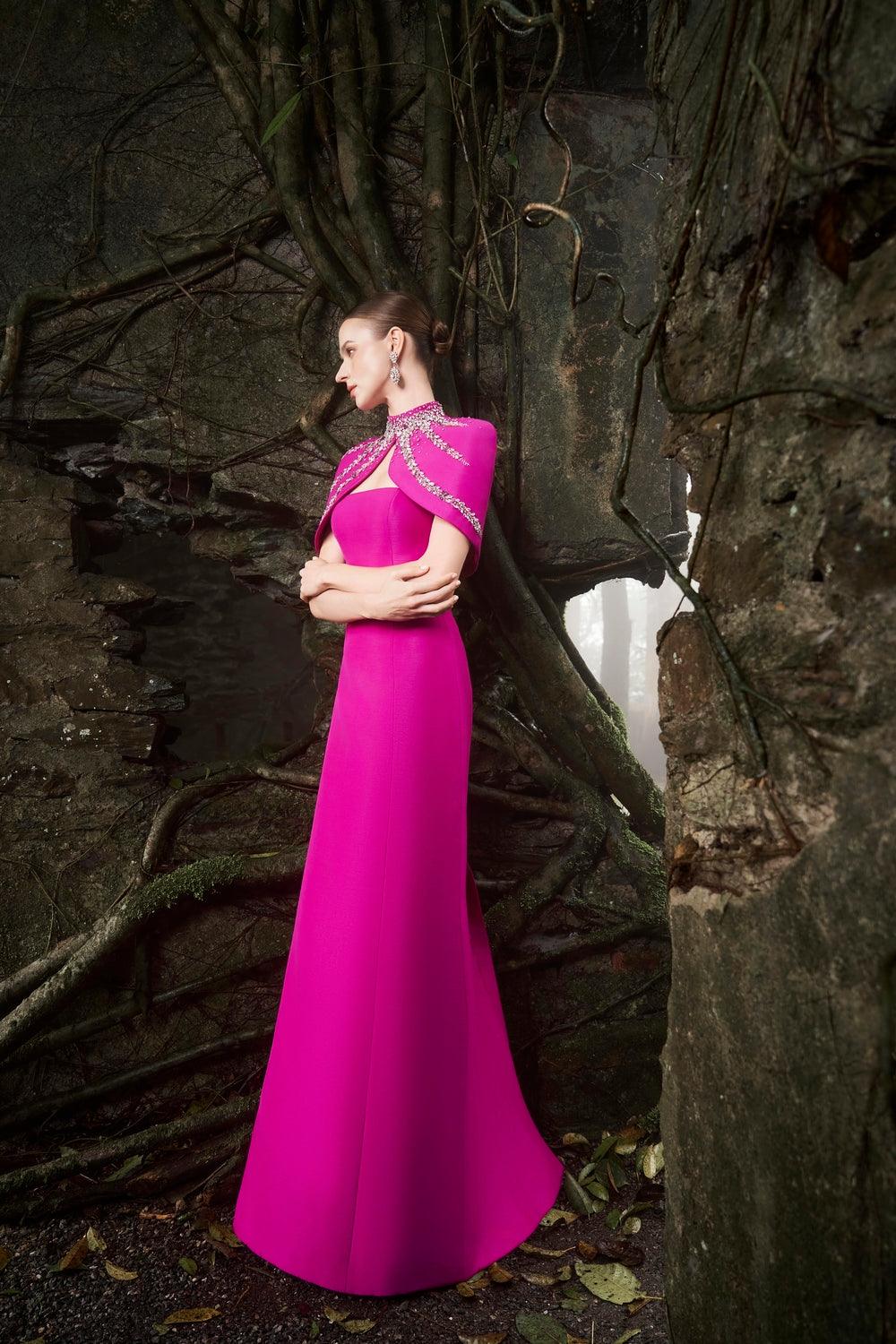 High Neck Crystal-Embellished Short Cape