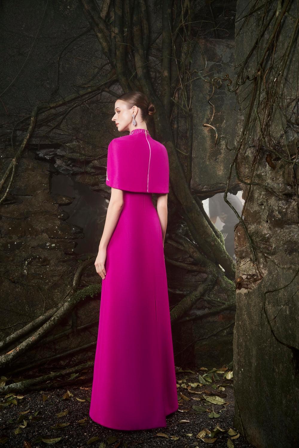 High Neck Crystal-Embellished Short Cape