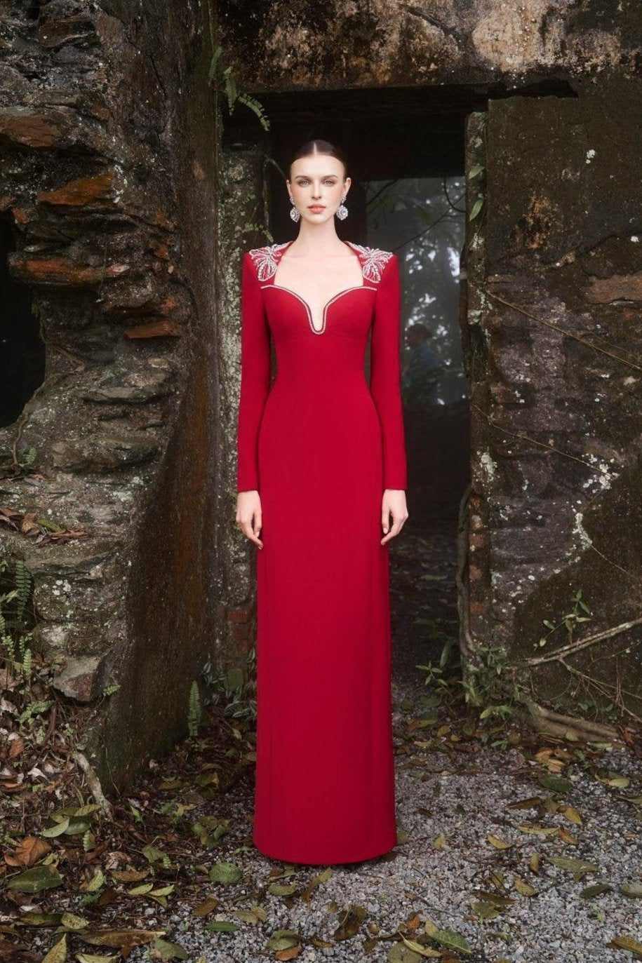 Shoulder Crystal-Embellished Straight Dress