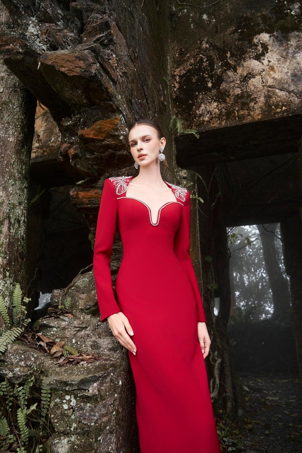 Shoulder Crystal-Embellished Straight Dress