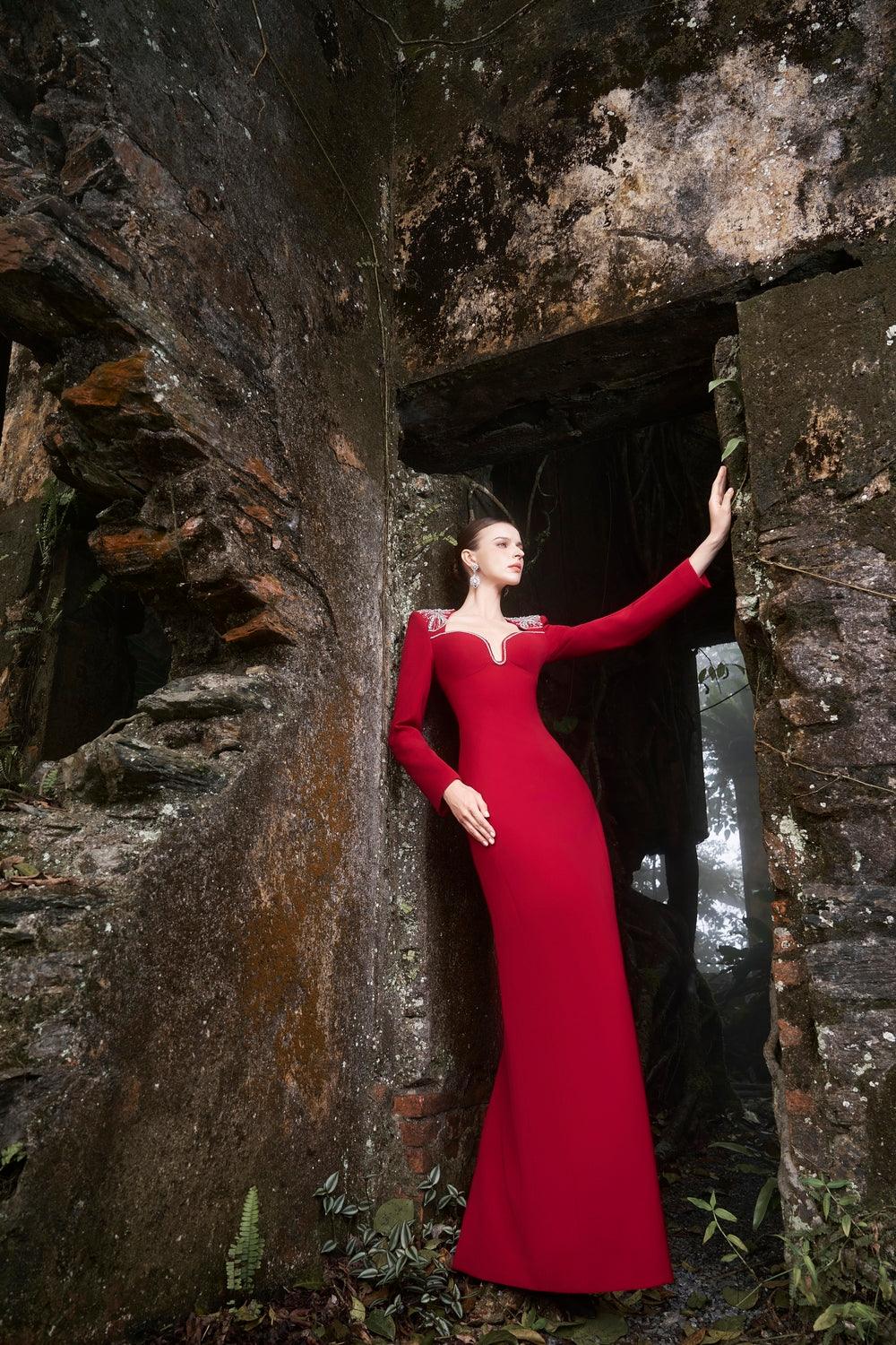 Shoulder Crystal-Embellished Straight Dress