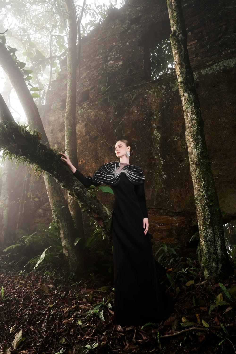 Wavy Orchid Shoulder Puffy Sleeves Dress