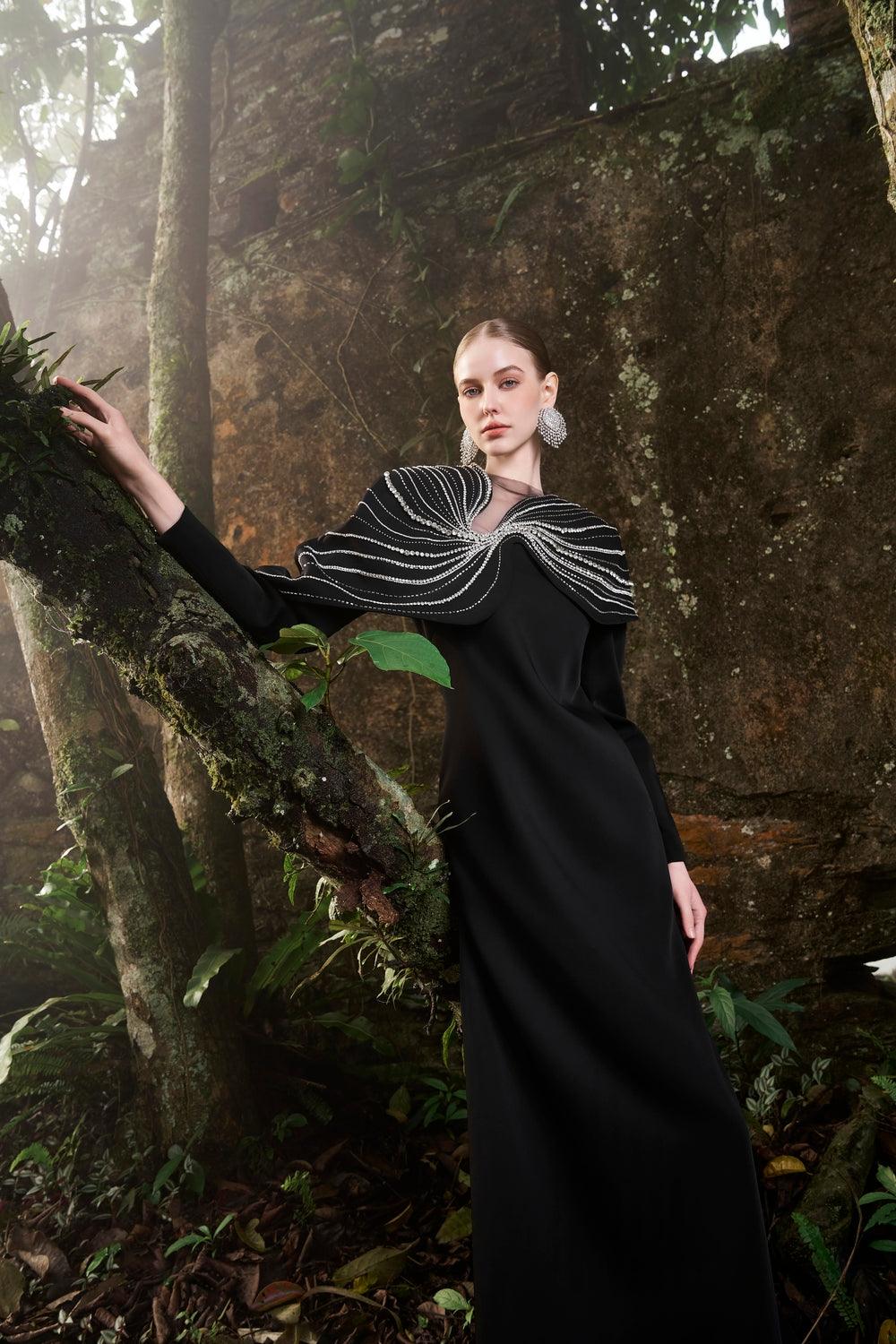 Wavy Orchid Shoulder Puffy Sleeves Dress