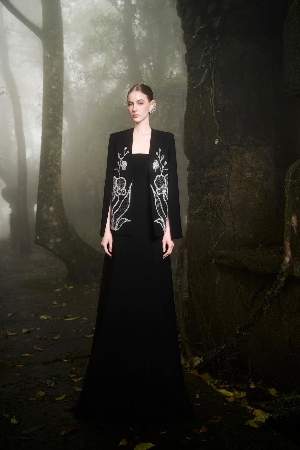 Crystal Embellished A-line Cape With Straight Strapless Basic Dress Set