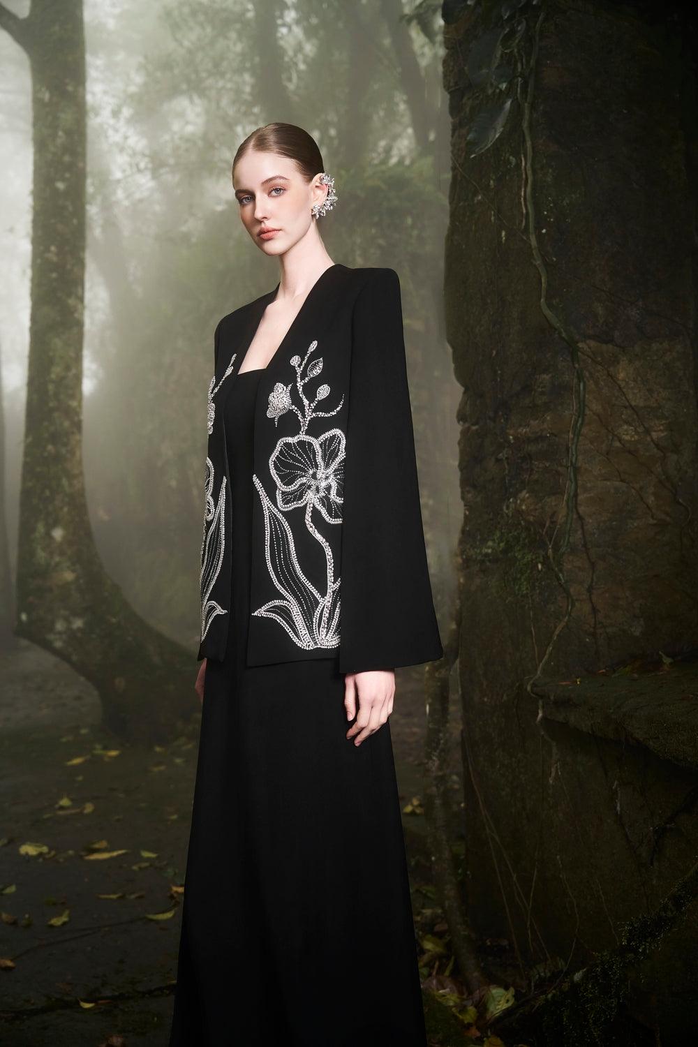 Crystal Embellished A-line Cape With Straight Strapless Basic Dress Set