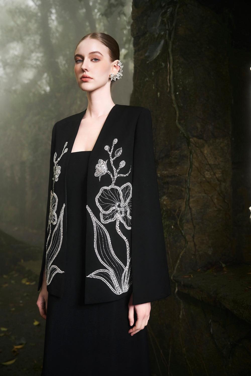 Crystal Embellished A-line Cape With Straight Strapless Basic Dress Set