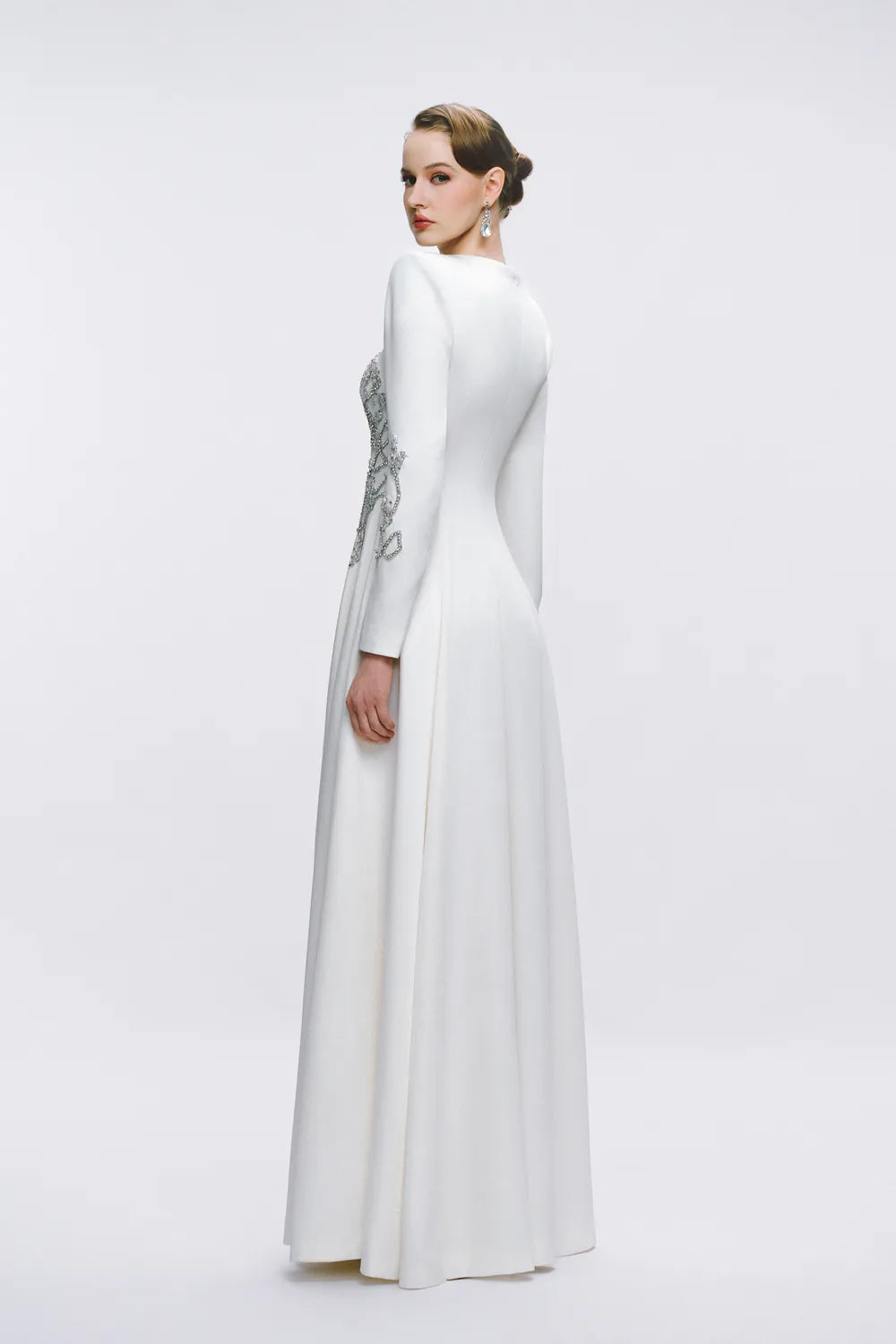 Symmetrical Crystal Embellished Draped A-Line Dress