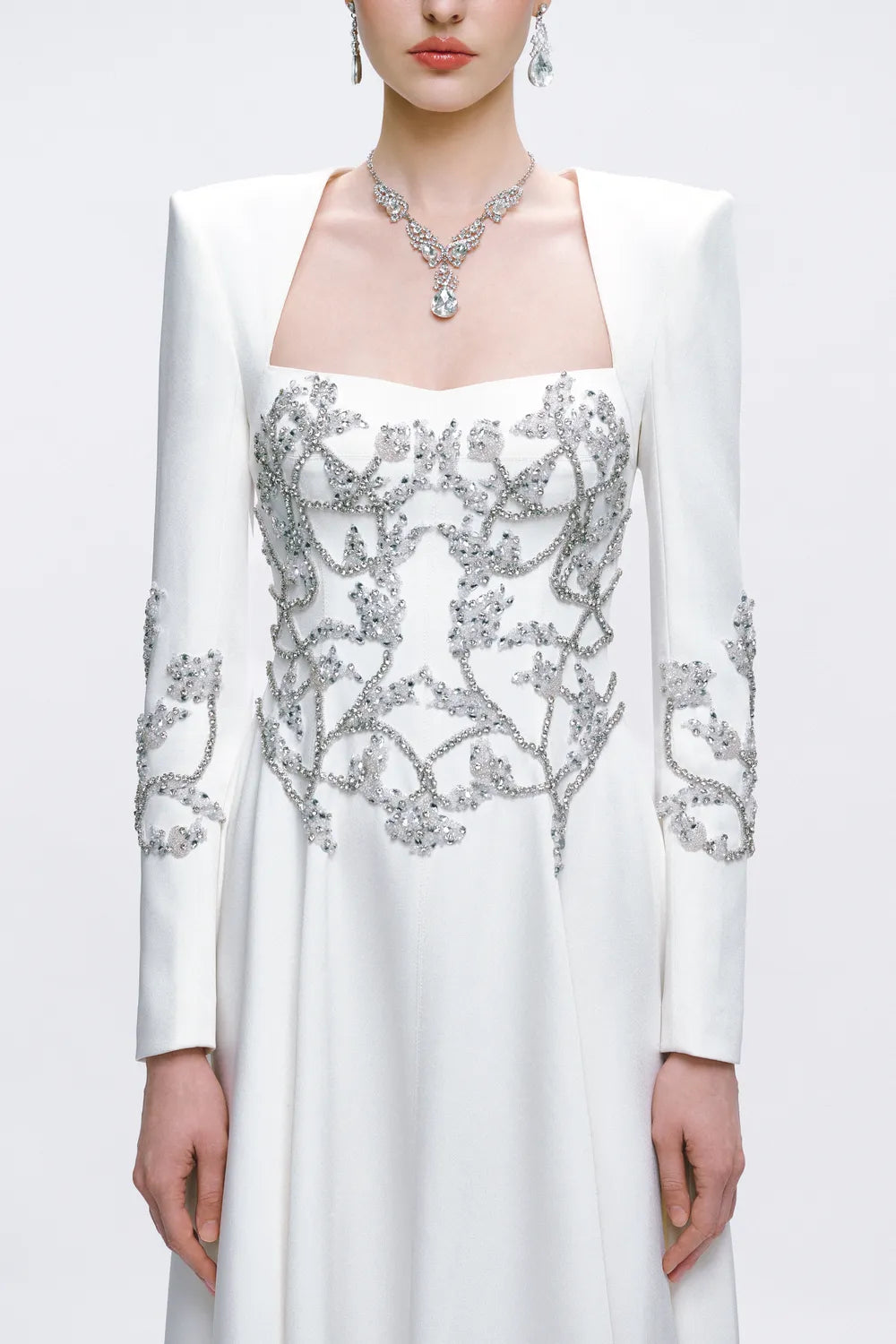 Symmetrical Crystal Embellished Draped A-Line Dress