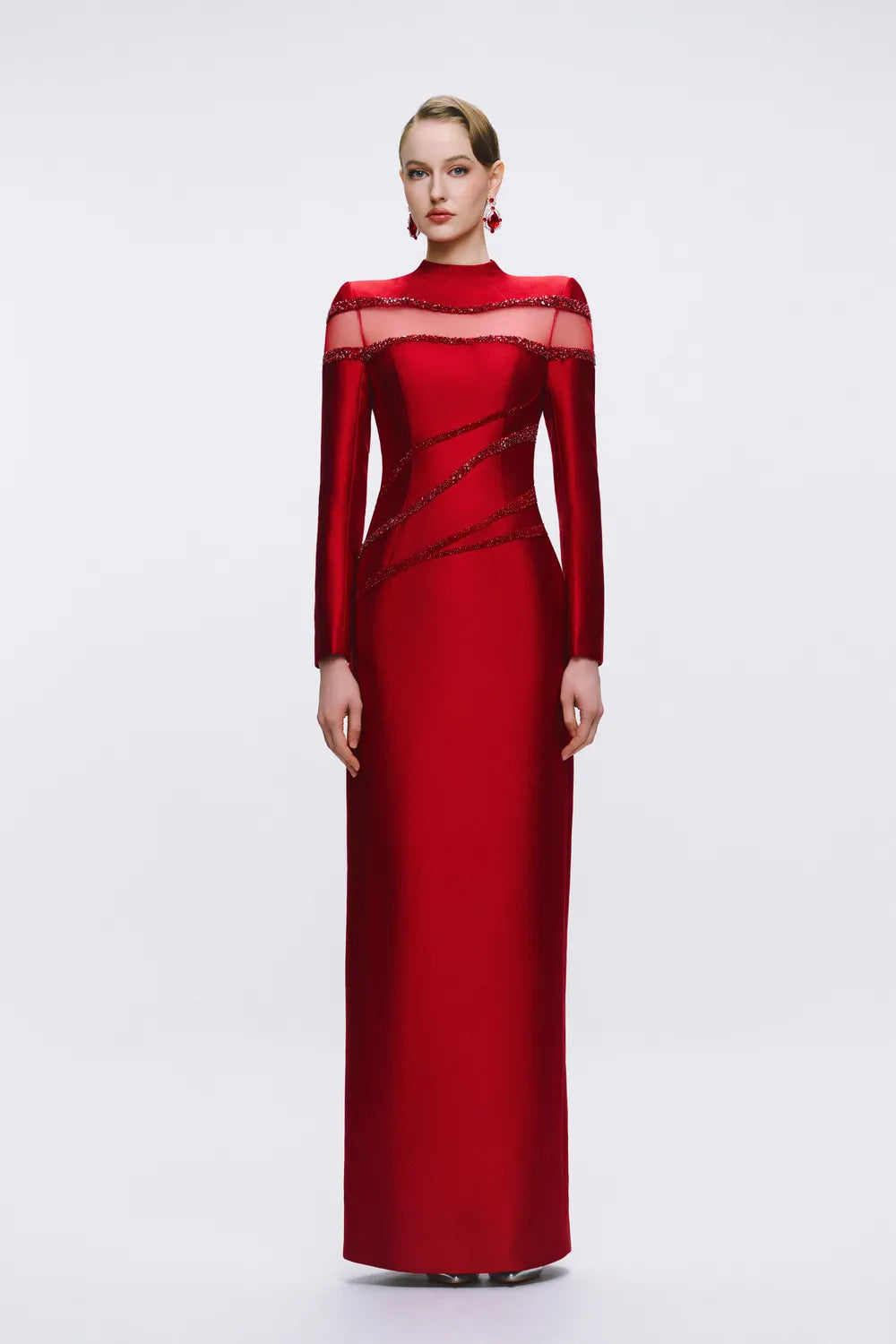 See-Through Crystalline Embellished Shoulder Bodyfit Dress