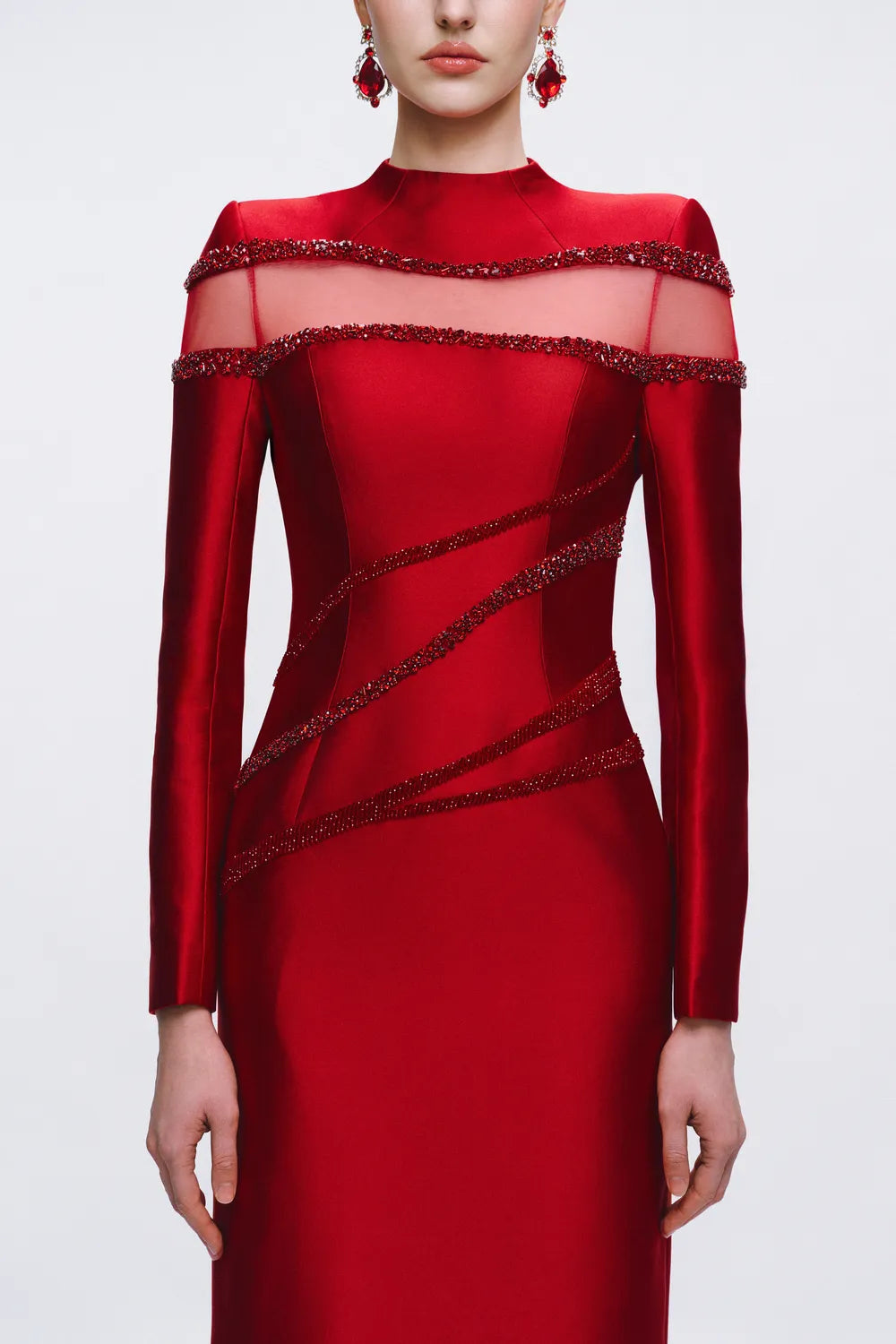 See-Through Crystalline Embellished Shoulder Bodyfit Dress