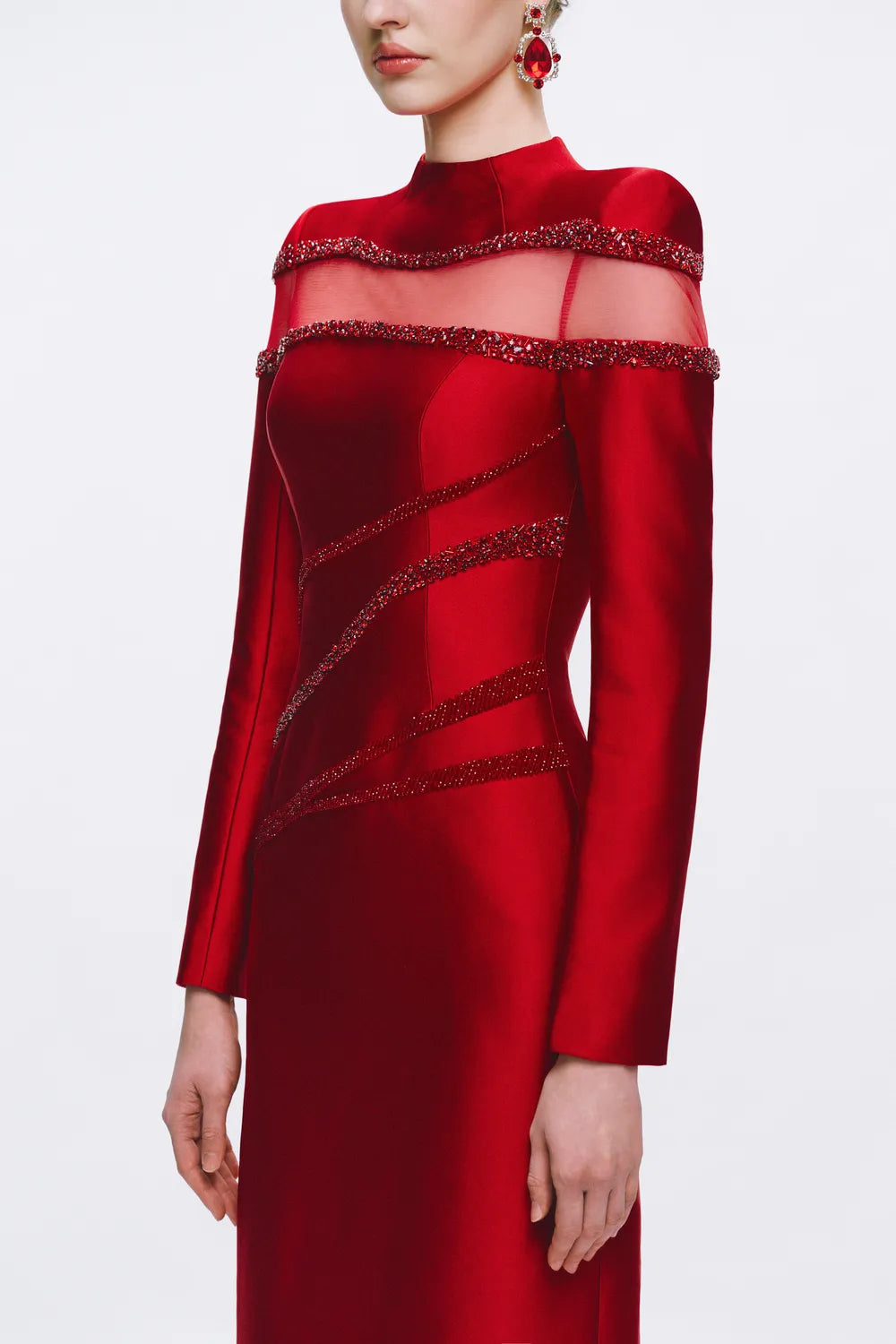 See-Through Crystalline Embellished Shoulder Bodyfit Dress