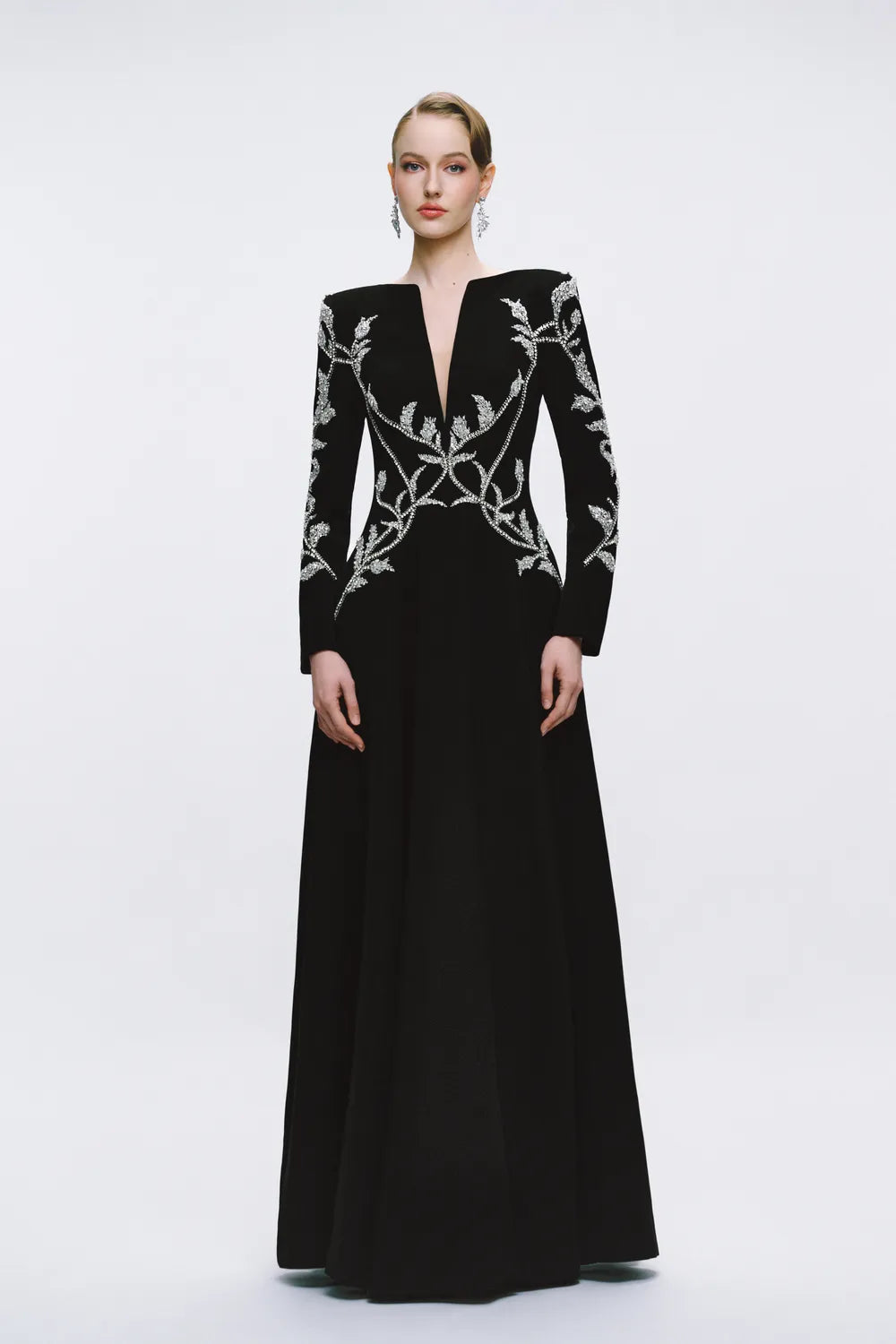 Symmetric Crystal Embellished Deep V-Chest Dress