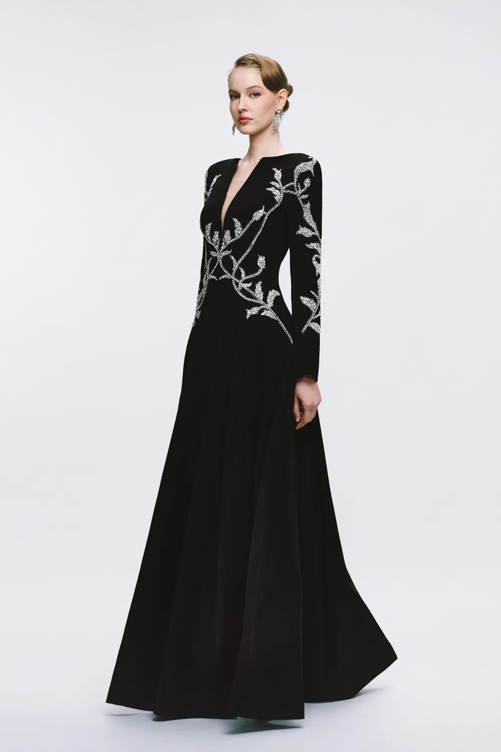Symmetric Crystal Embellished Deep V-Chest Dress