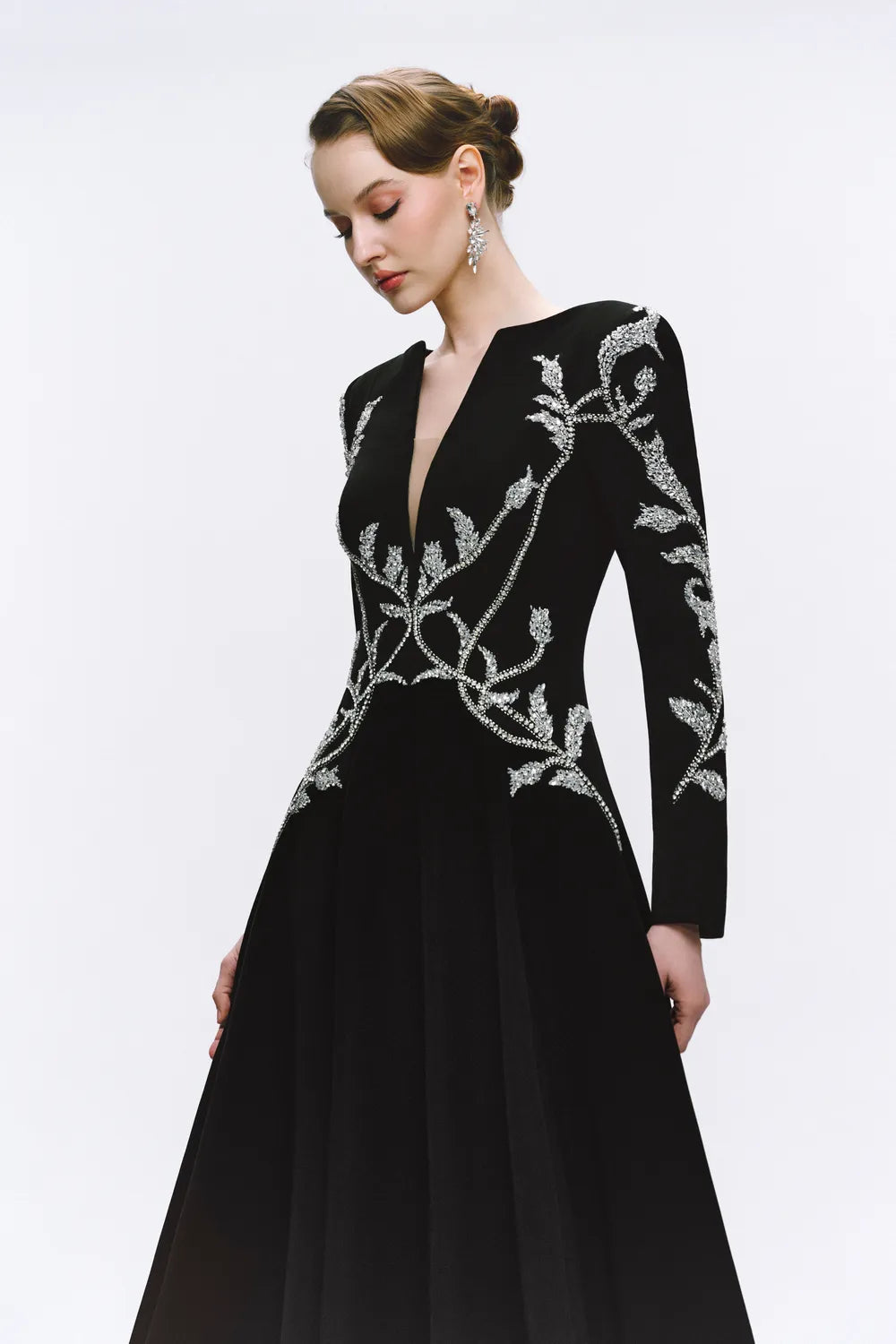 Symmetric Crystal Embellished Deep V-Chest Dress