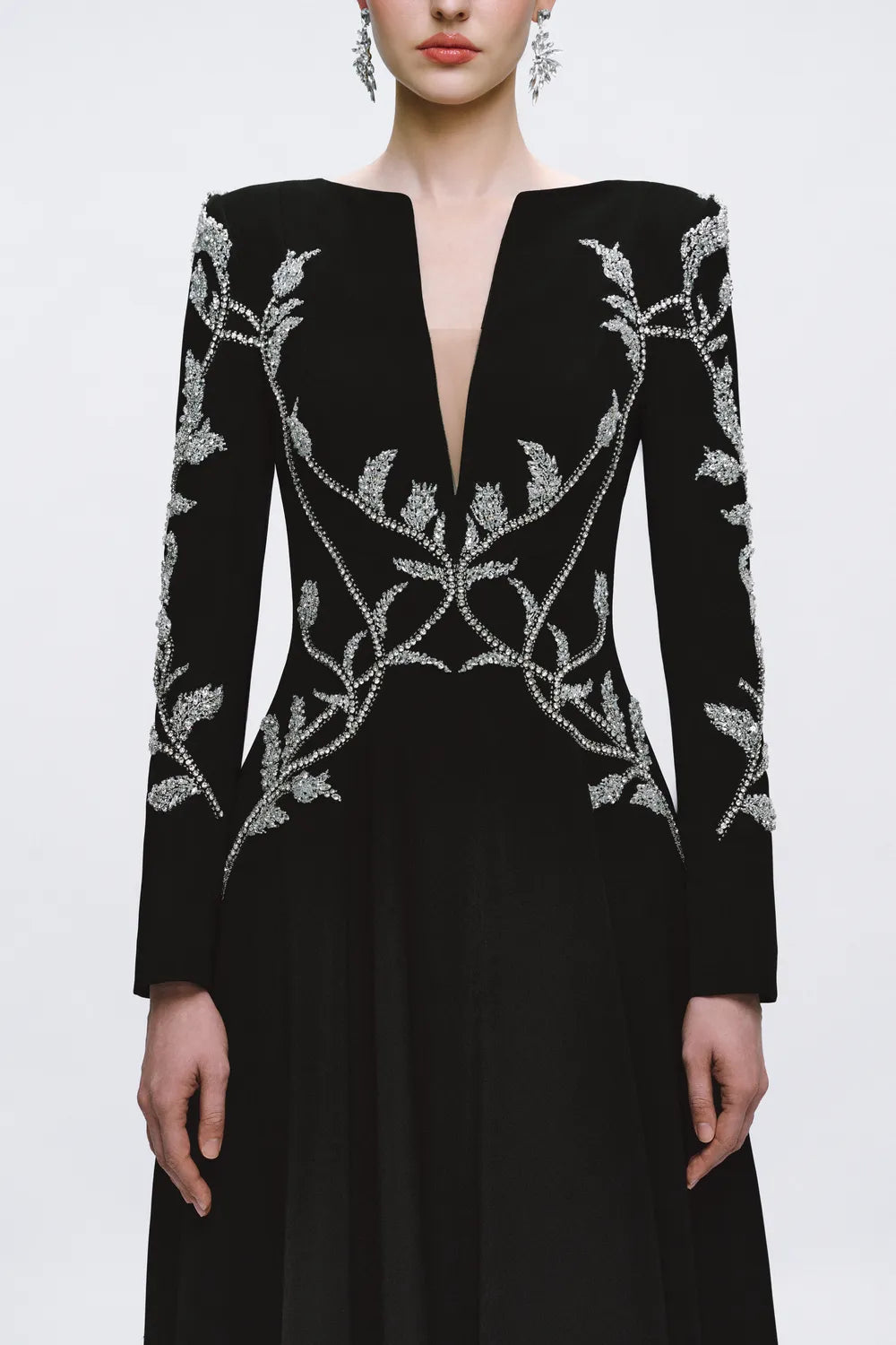 Symmetric Crystal Embellished Deep V-Chest Dress