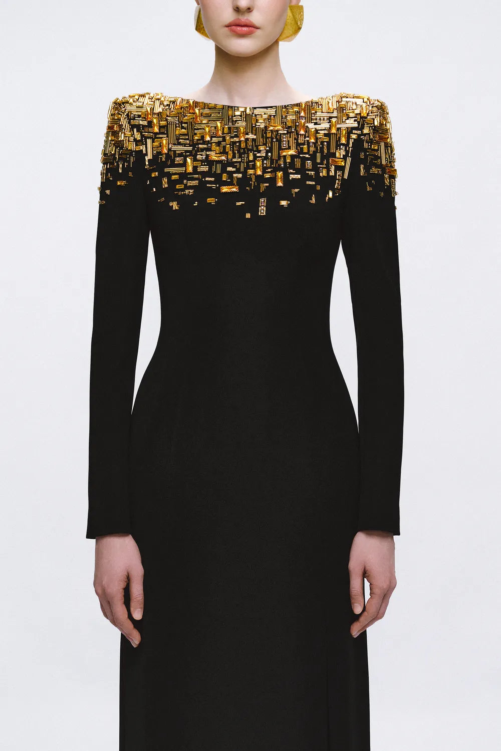 Fallen Crystal And Bead Embellished Side Slit Dress - TRACY COUTURE