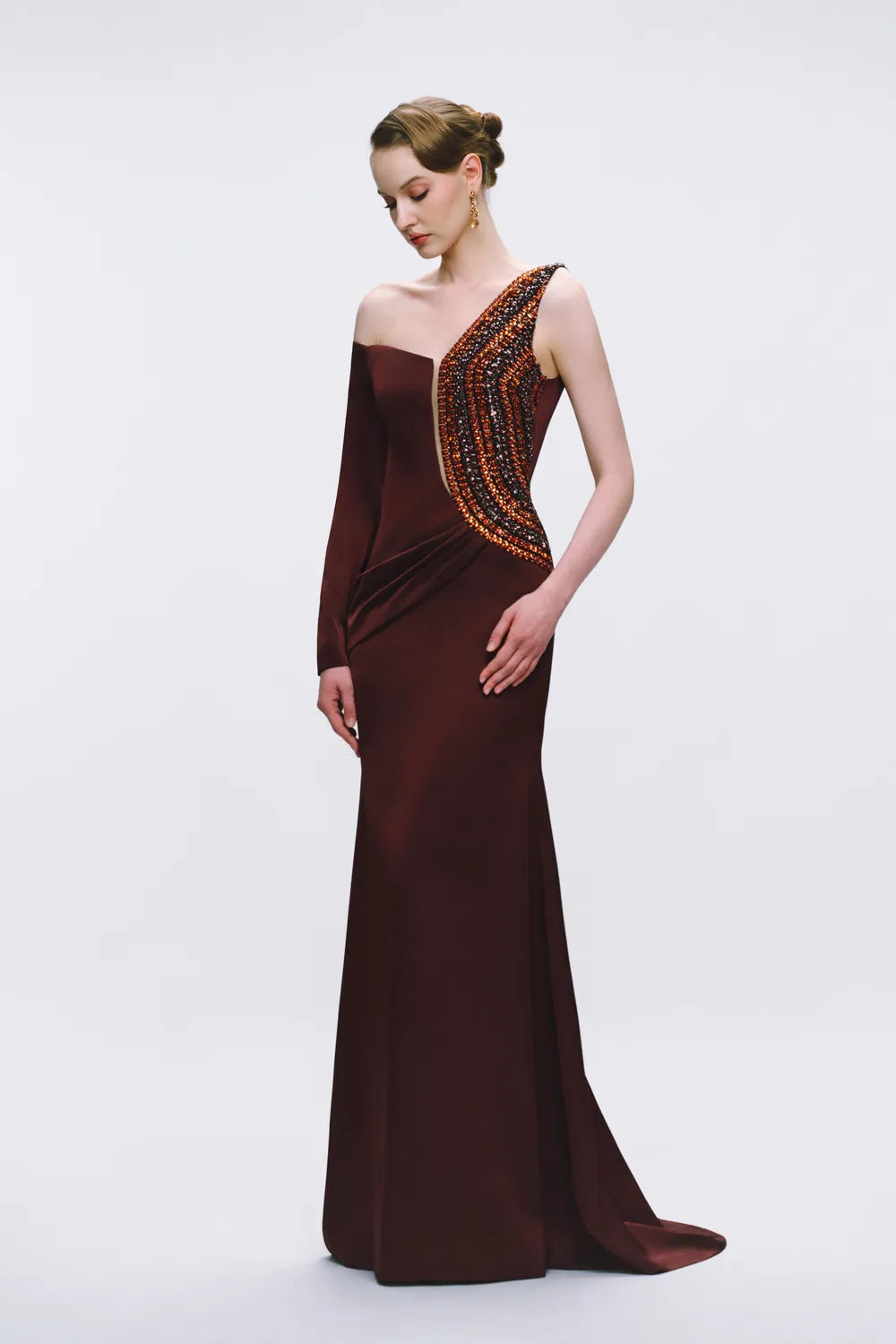 Symmetric Sleeve One Shoulder Dress