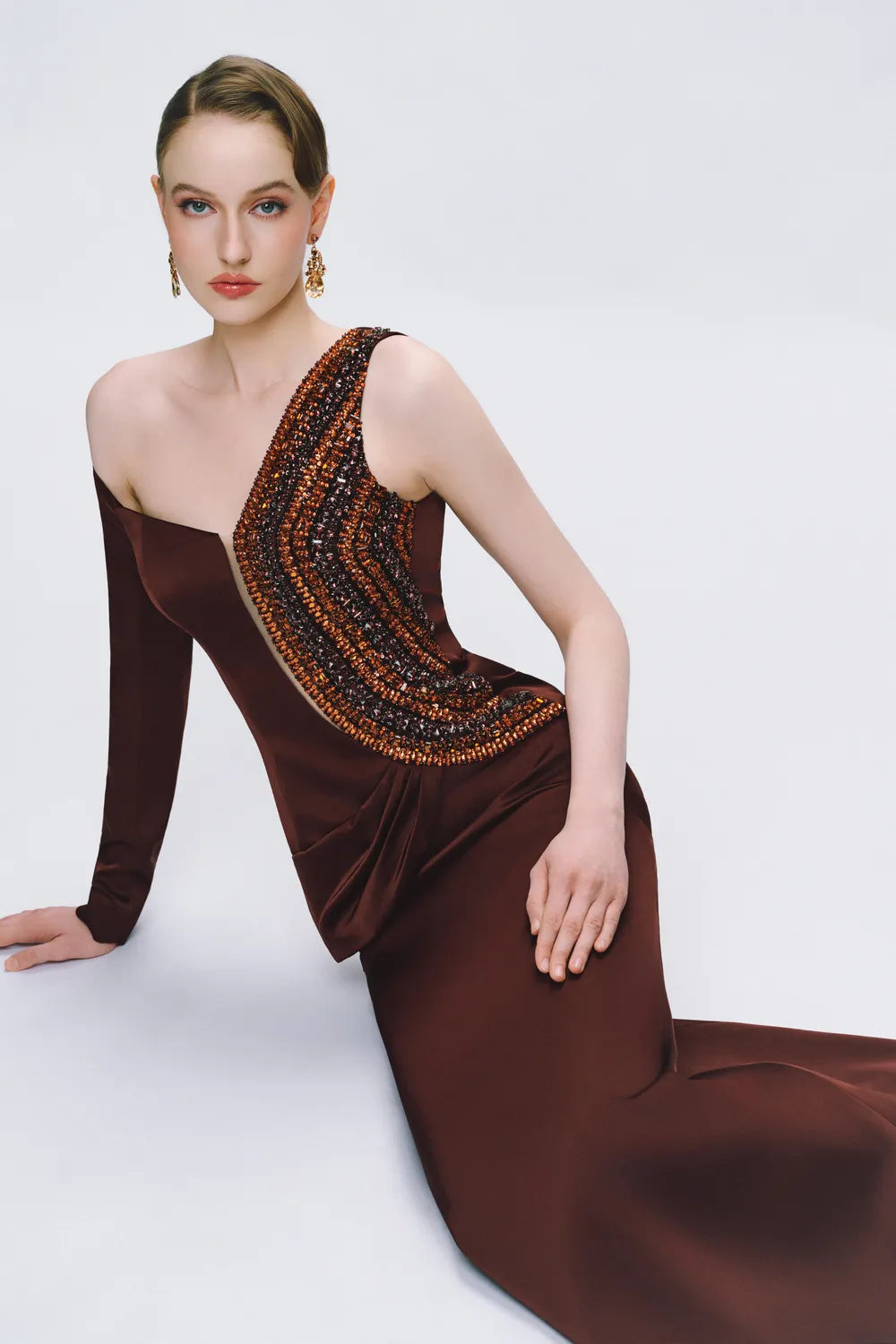 Symmetric Sleeve One Shoulder Dress