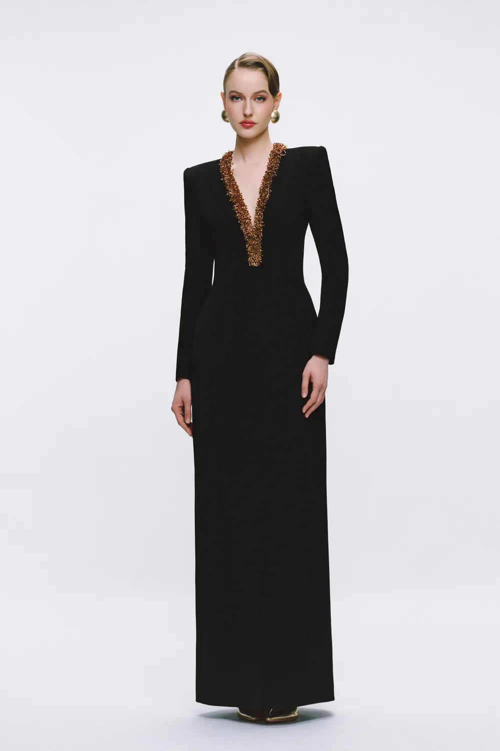 Bead Embellished V-Chest Straight Dress
